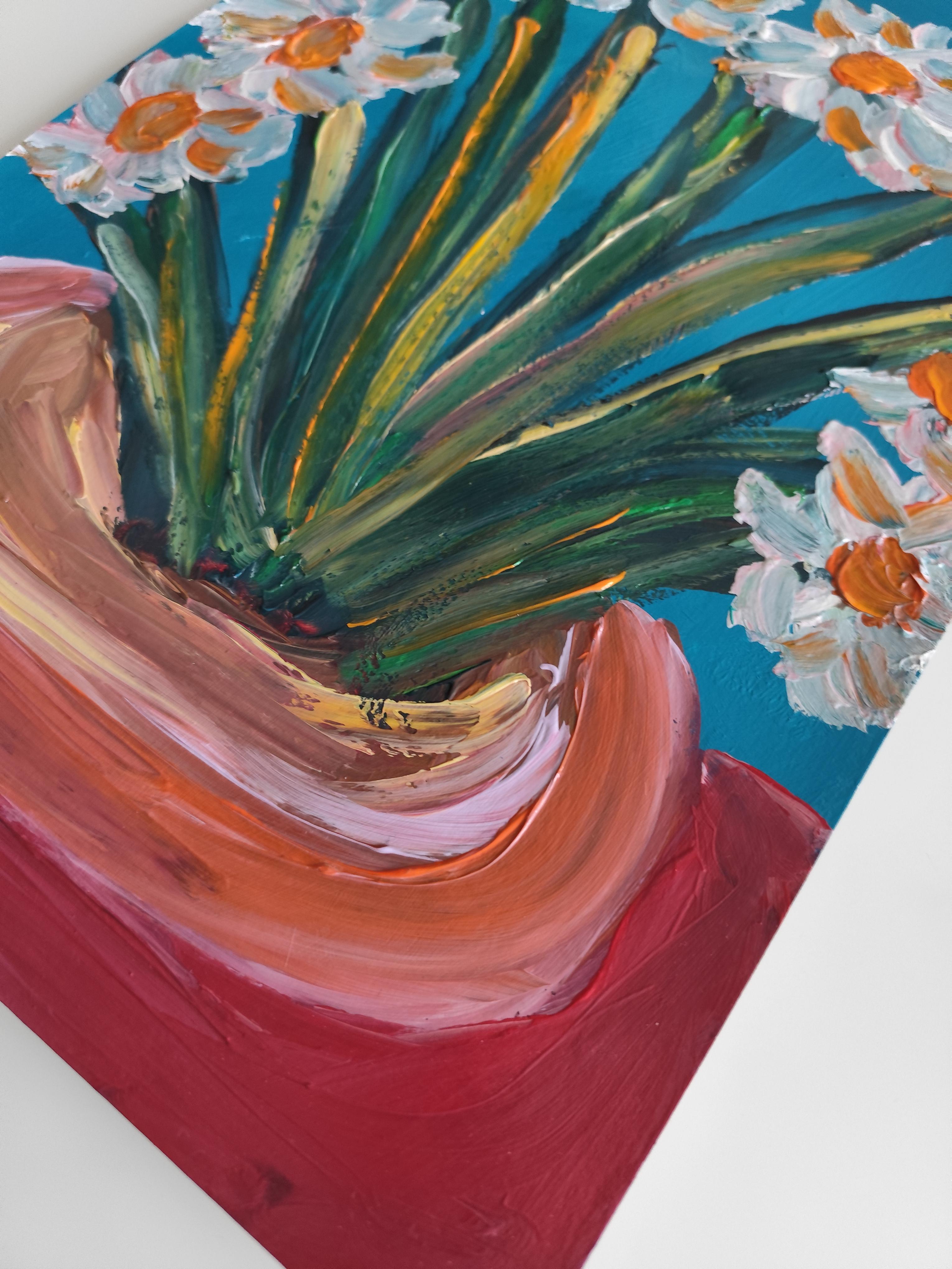 Peinture acrylique florale impressionniste contemporaine sur papier 