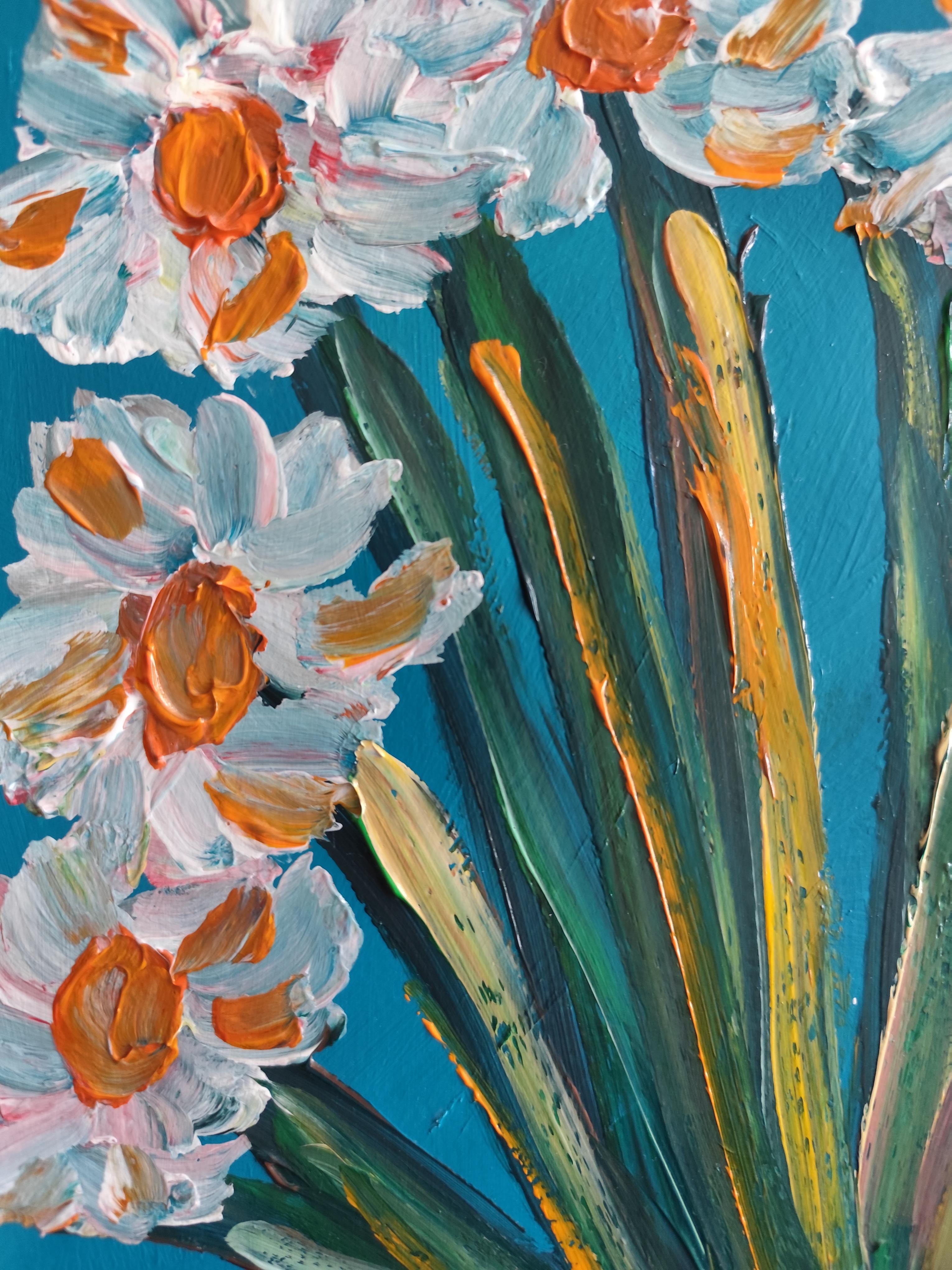 Peinture acrylique florale impressionniste contemporaine sur papier 