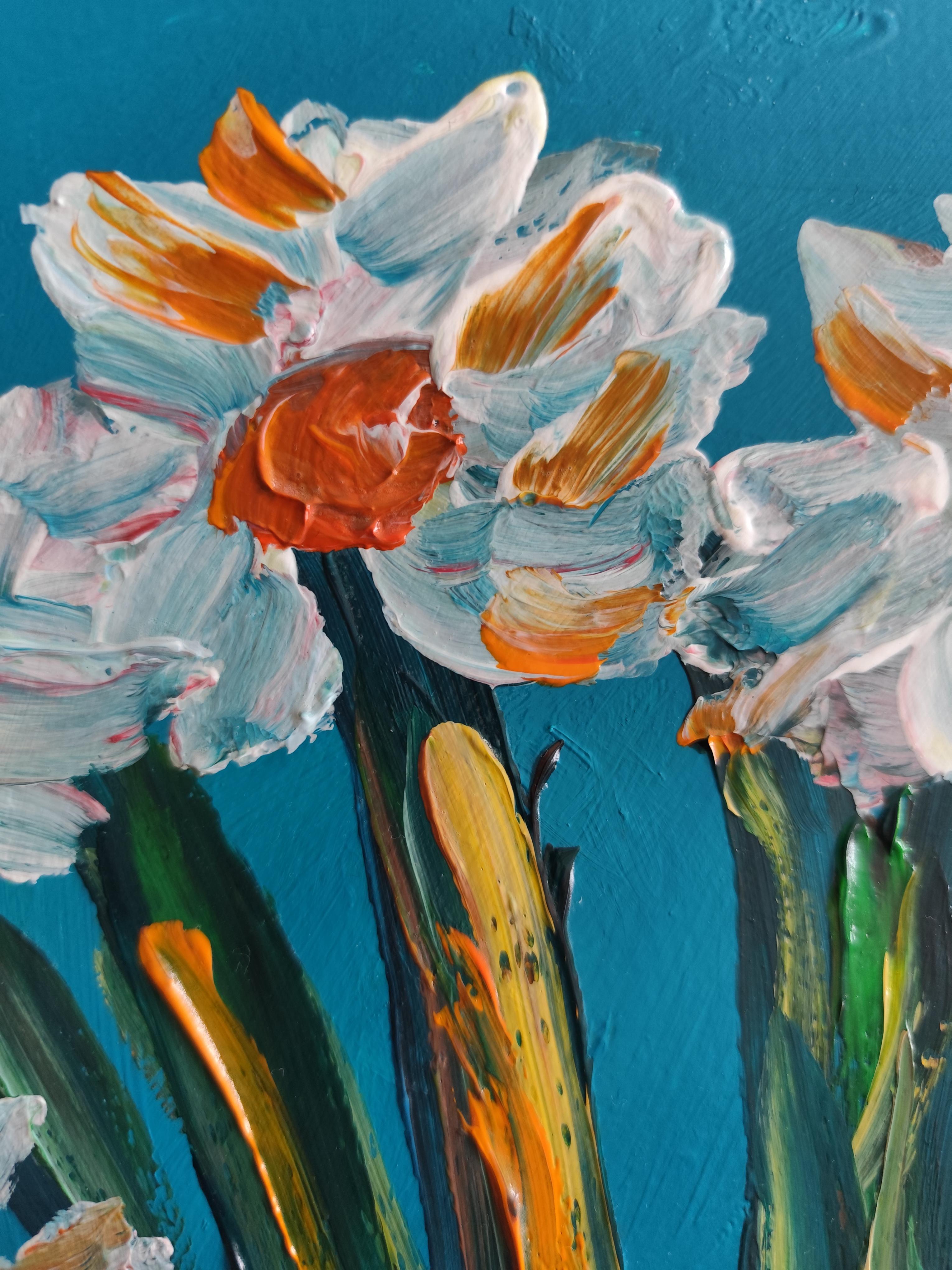 Peinture acrylique florale impressionniste contemporaine sur papier 