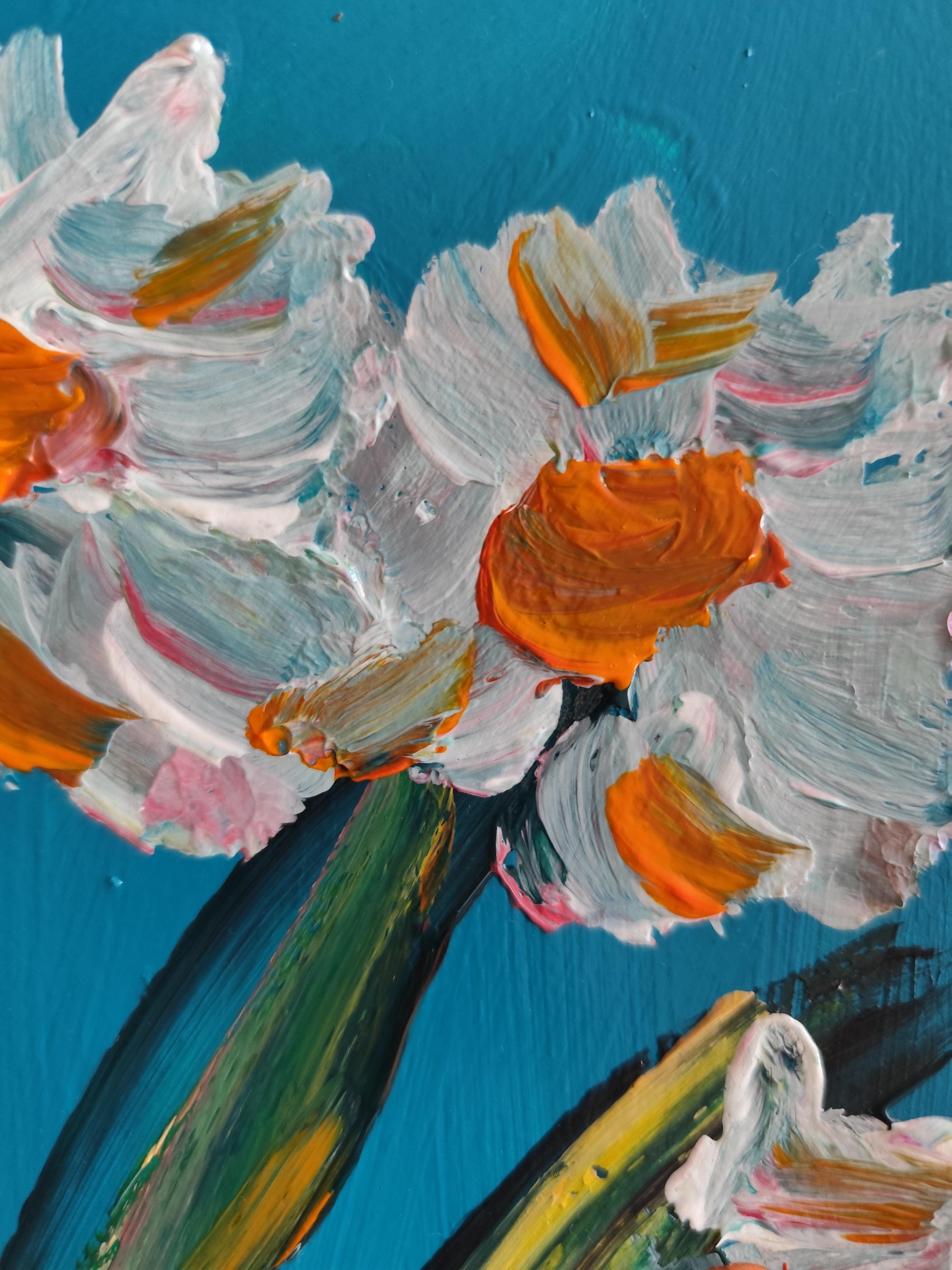Peinture acrylique florale impressionniste contemporaine sur papier 