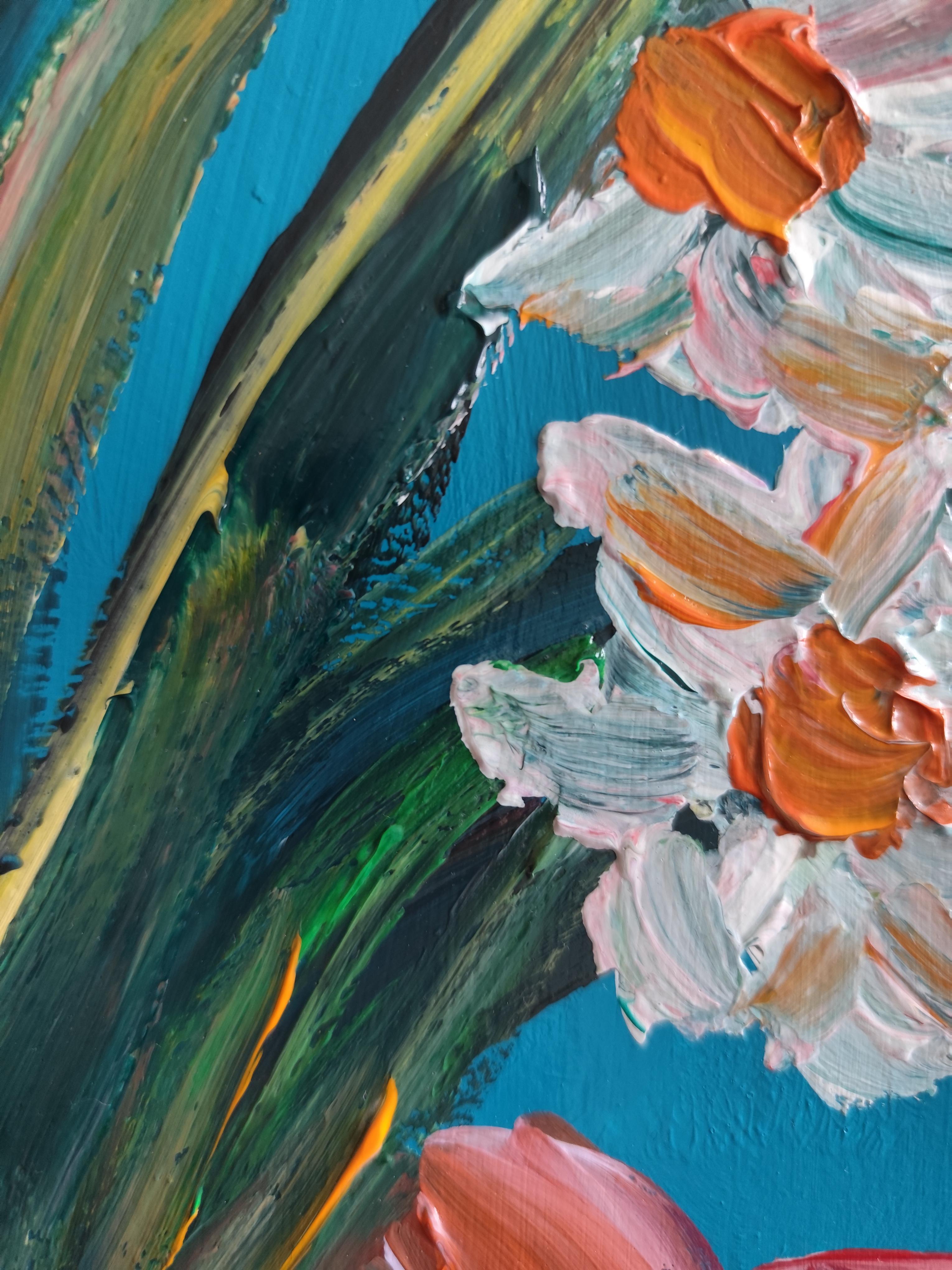 Peinture acrylique florale impressionniste contemporaine sur papier 