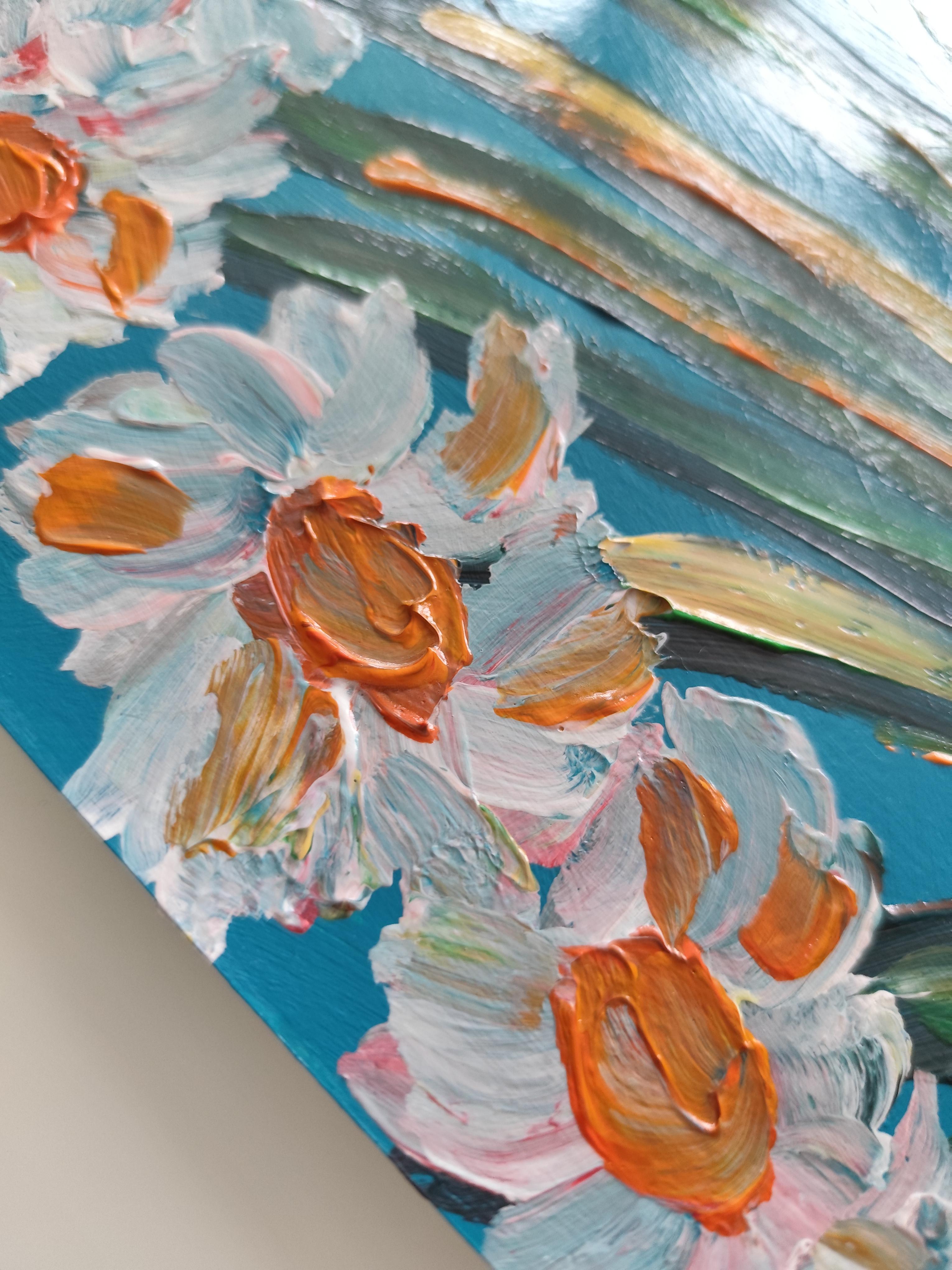 Peinture acrylique florale impressionniste contemporaine sur papier 