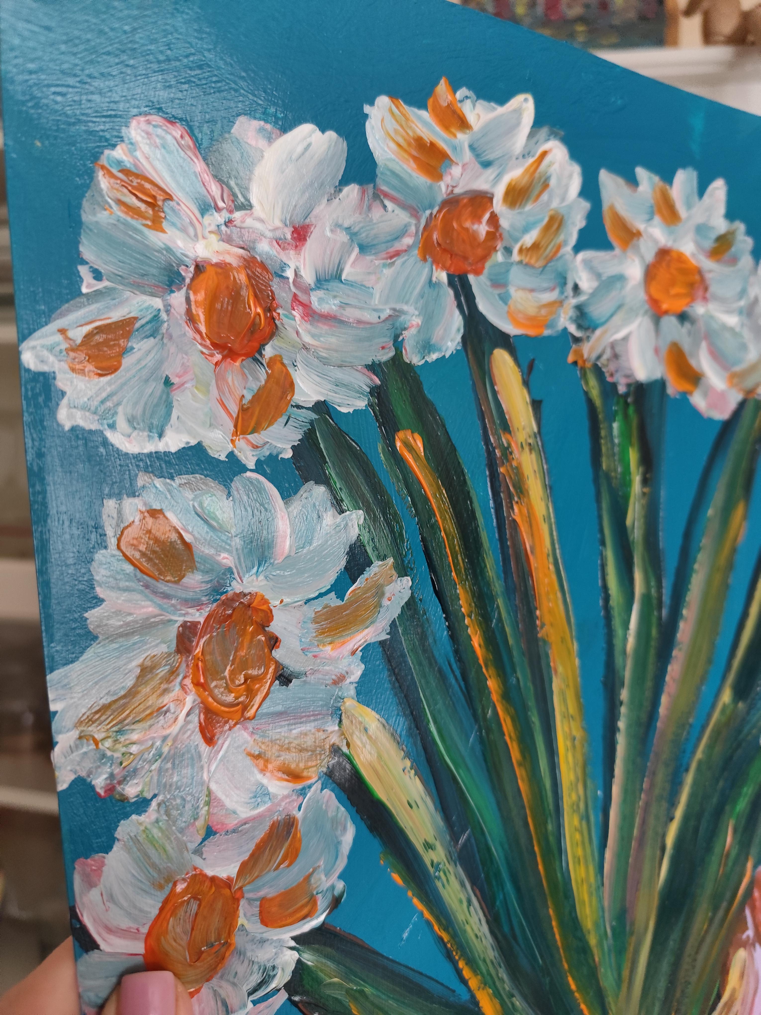 Peinture acrylique florale impressionniste contemporaine sur papier 