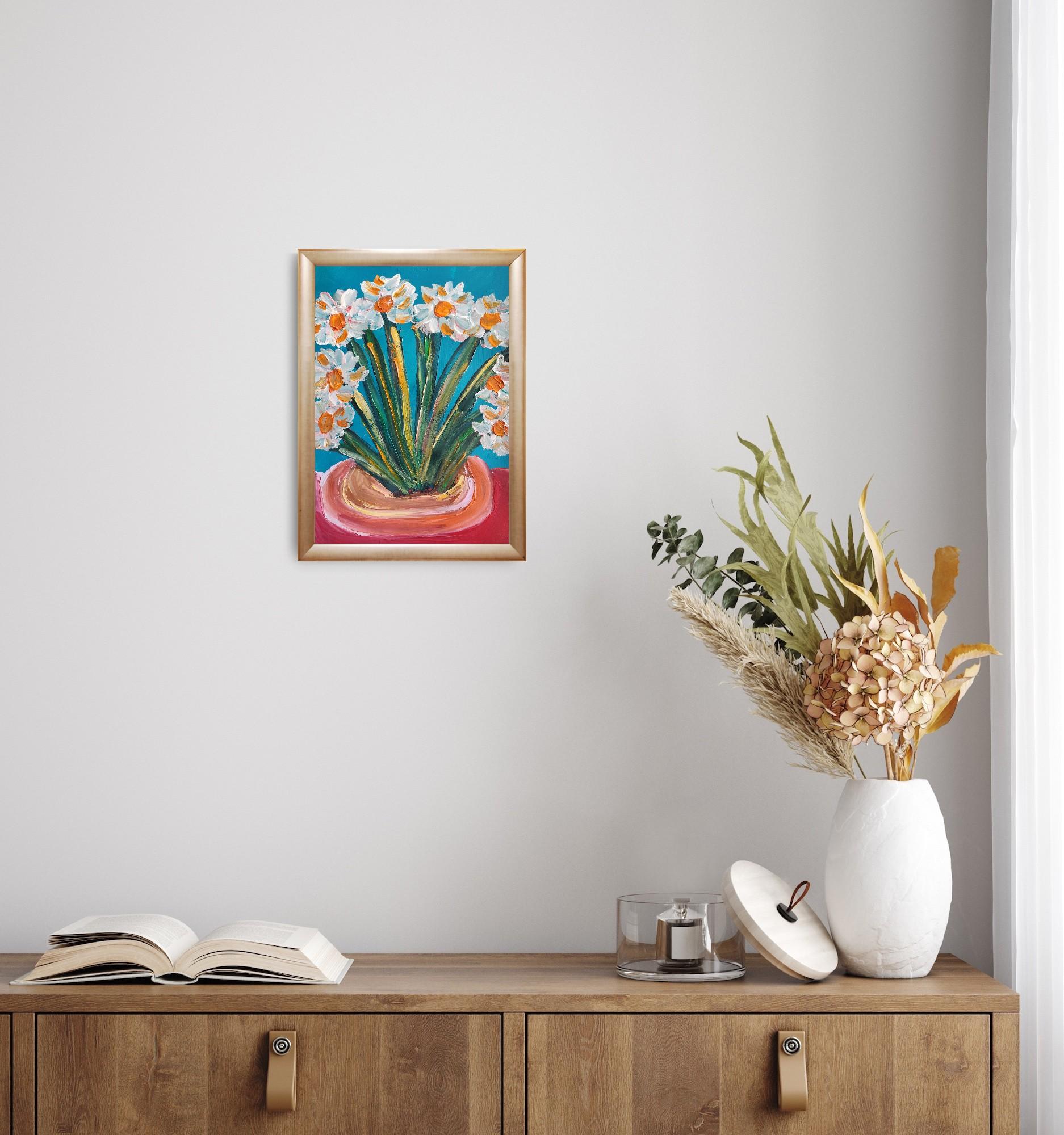 Peinture acrylique florale impressionniste contemporaine sur papier 