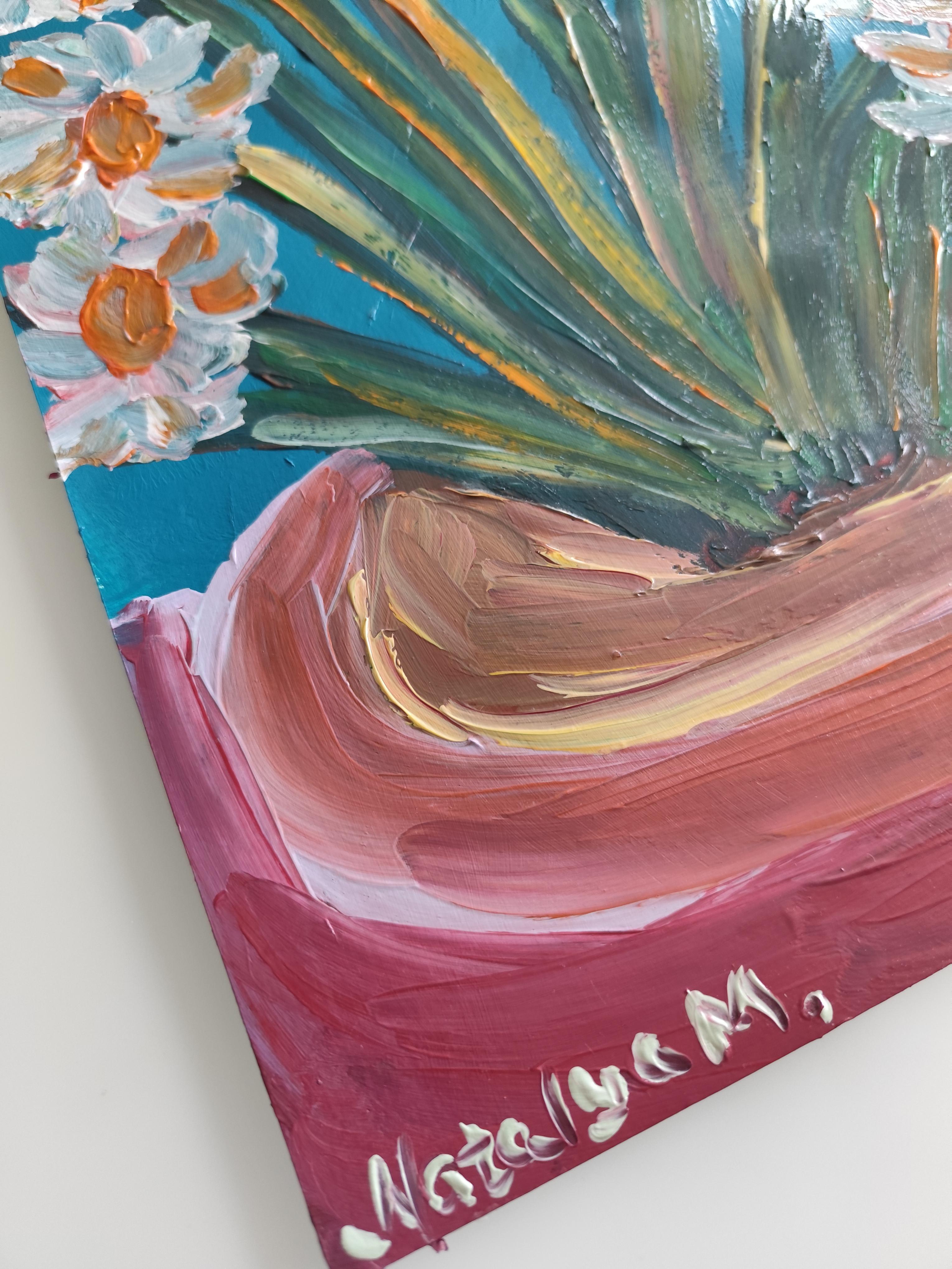Peinture acrylique florale impressionniste contemporaine sur papier 