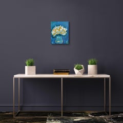Quadro impressionista contemporaneo di natura morta floreale su tela "Blue Room".