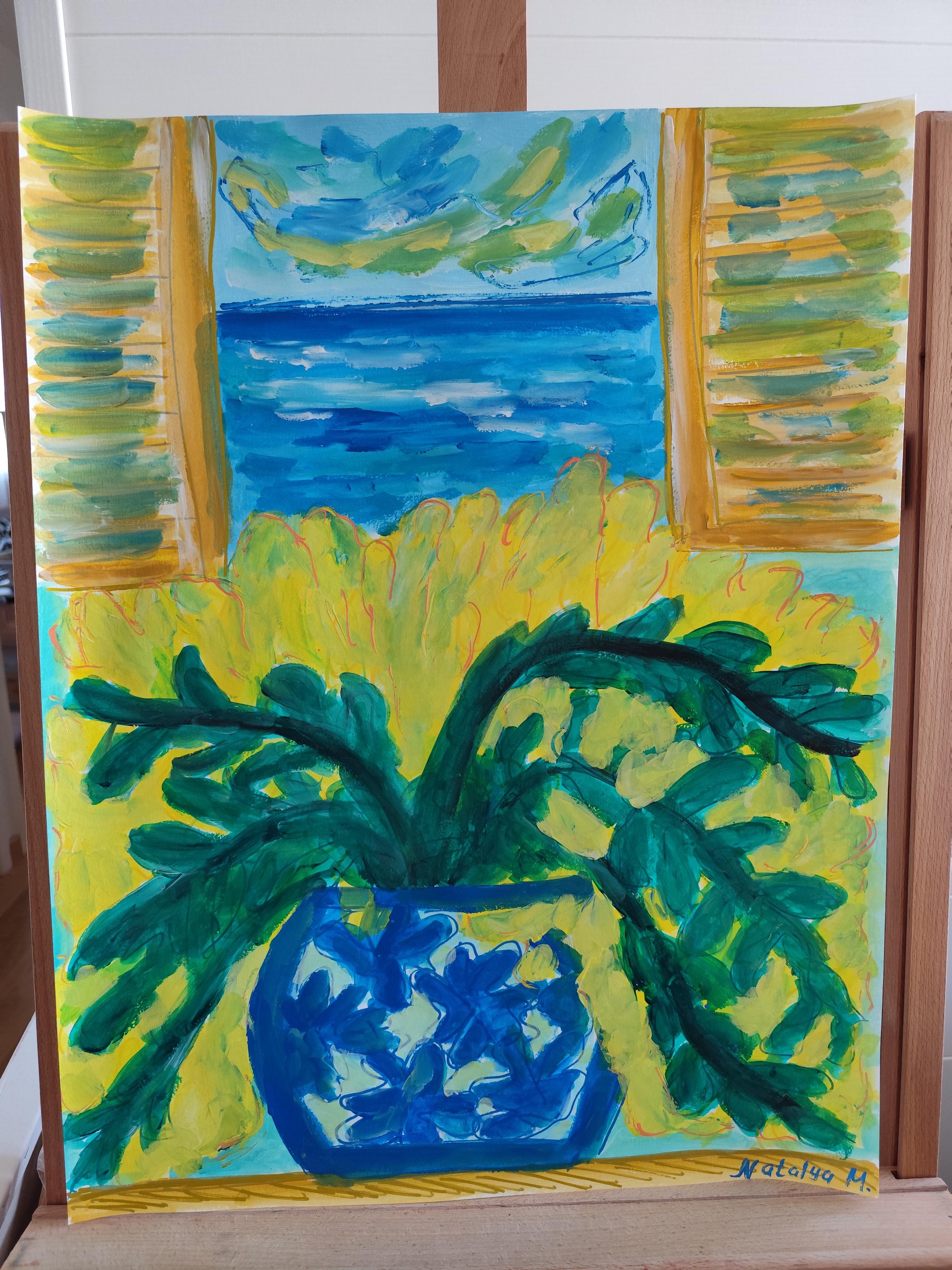 Contemporary  impressionist still life floral painting on paper 