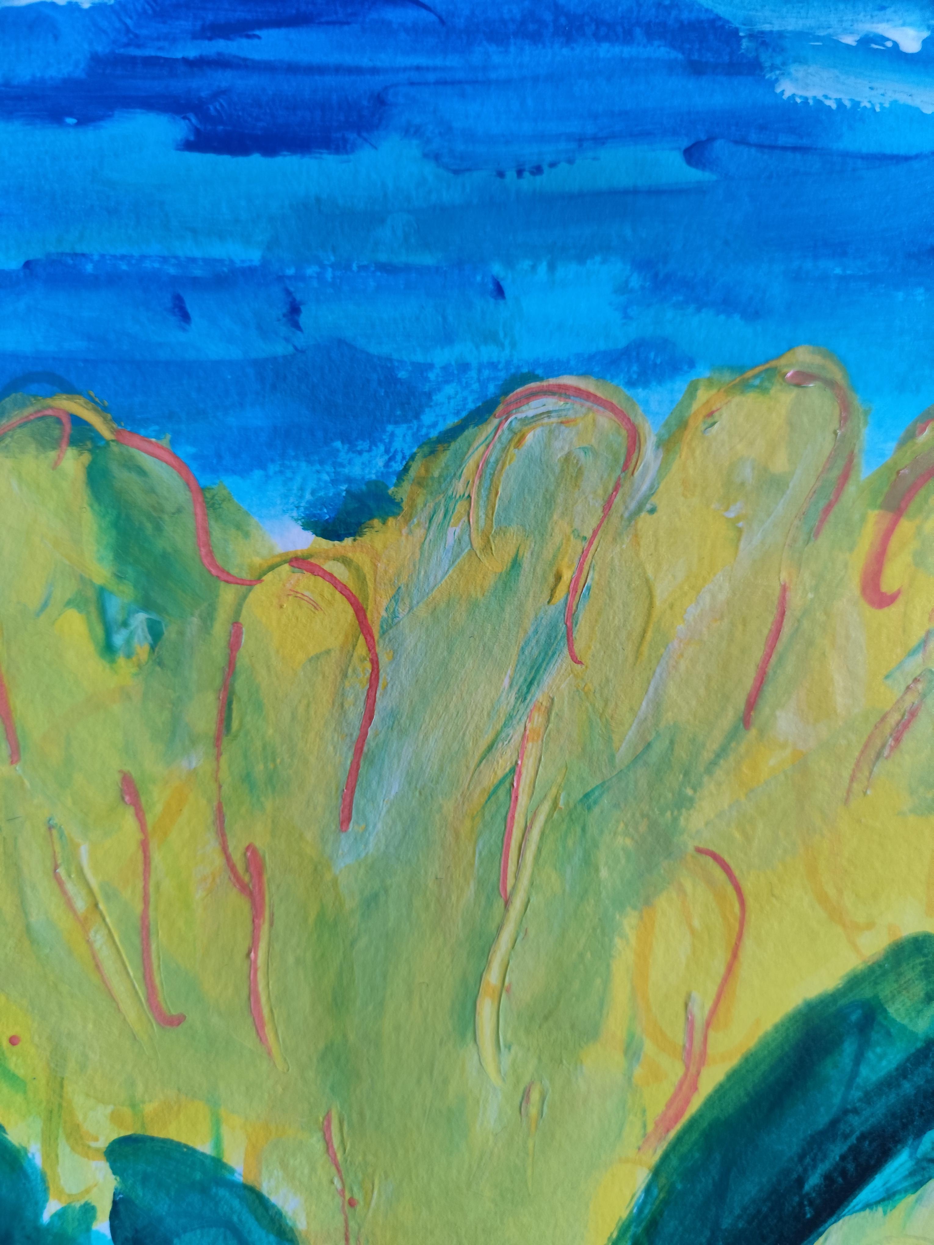 Contemporary  impressionist still life floral painting on paper 