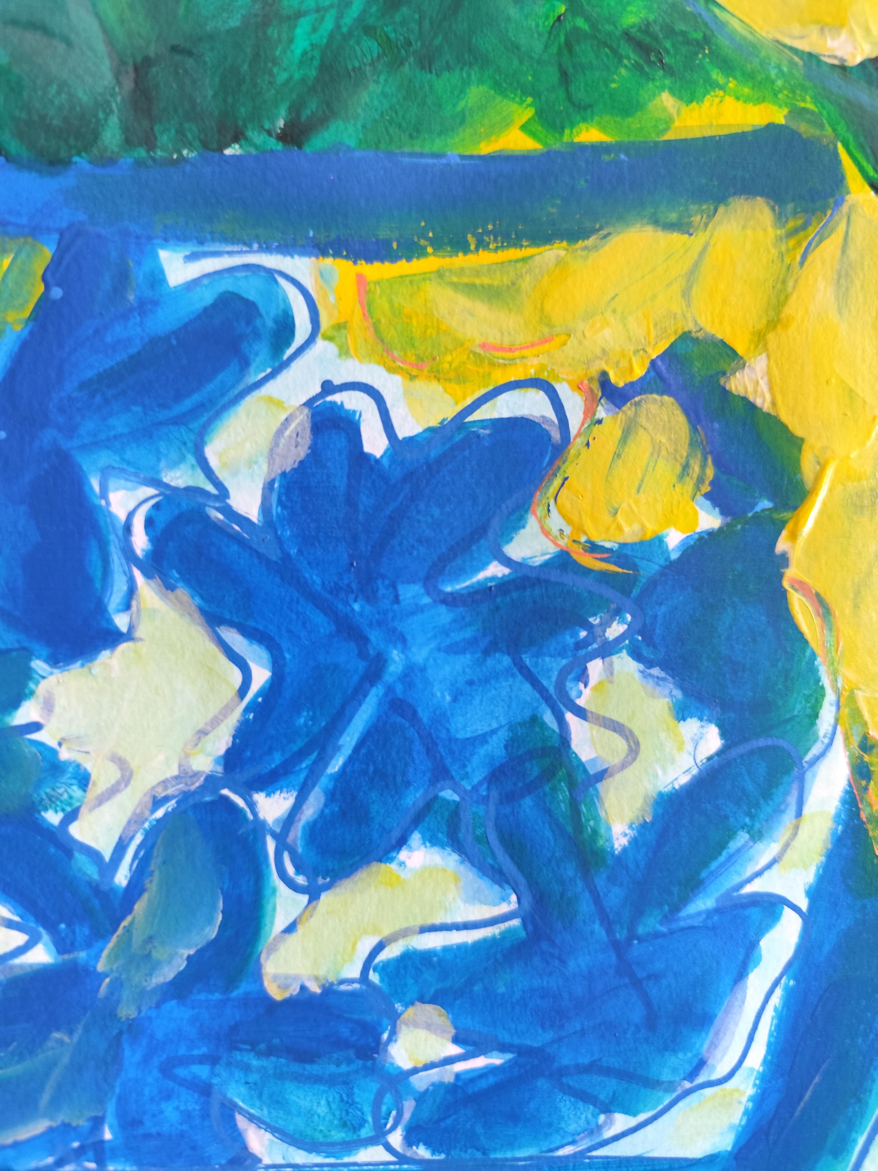 Contemporary  impressionist still life floral painting on paper 