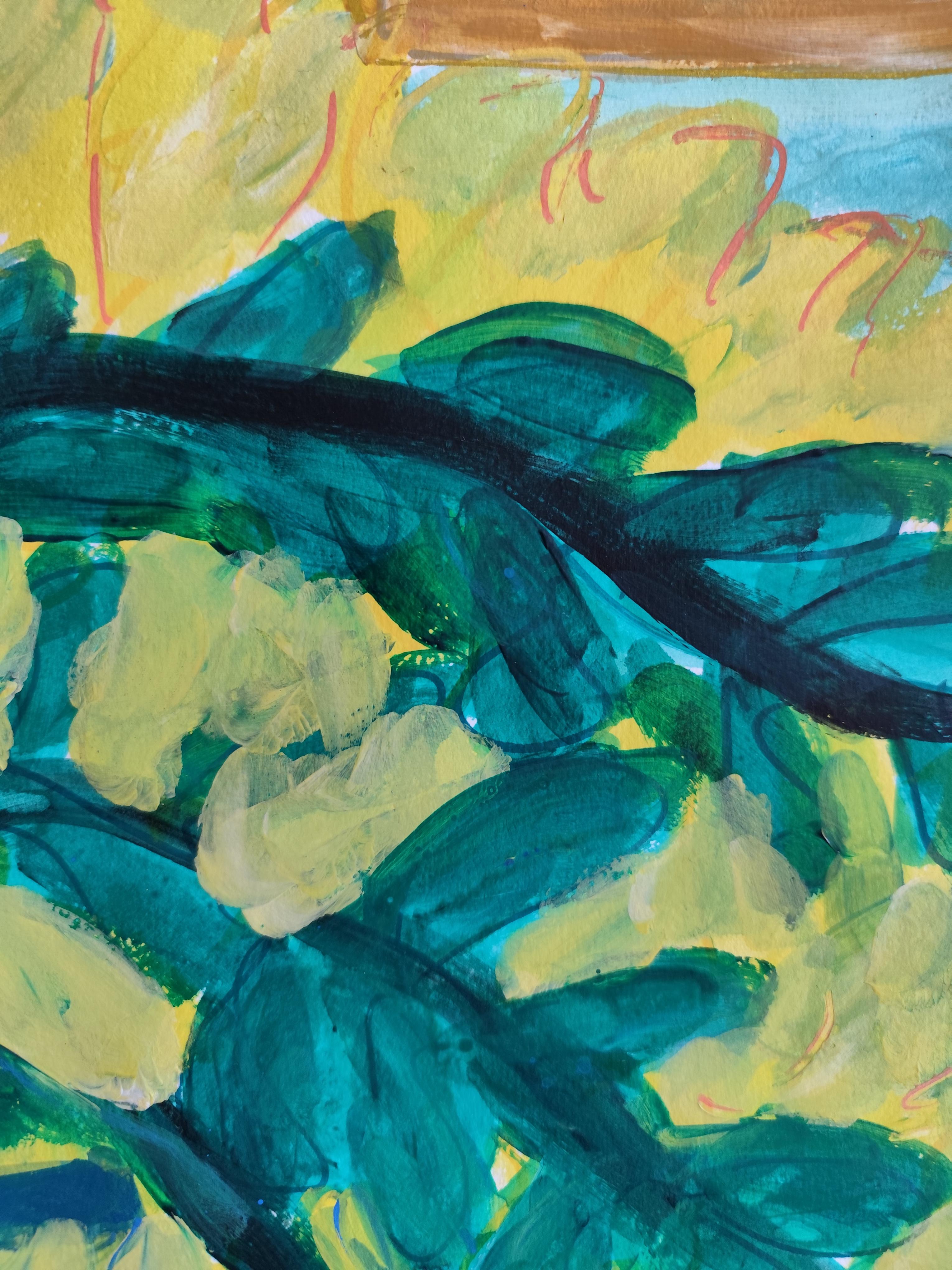 Contemporary  impressionist still life floral painting on paper 