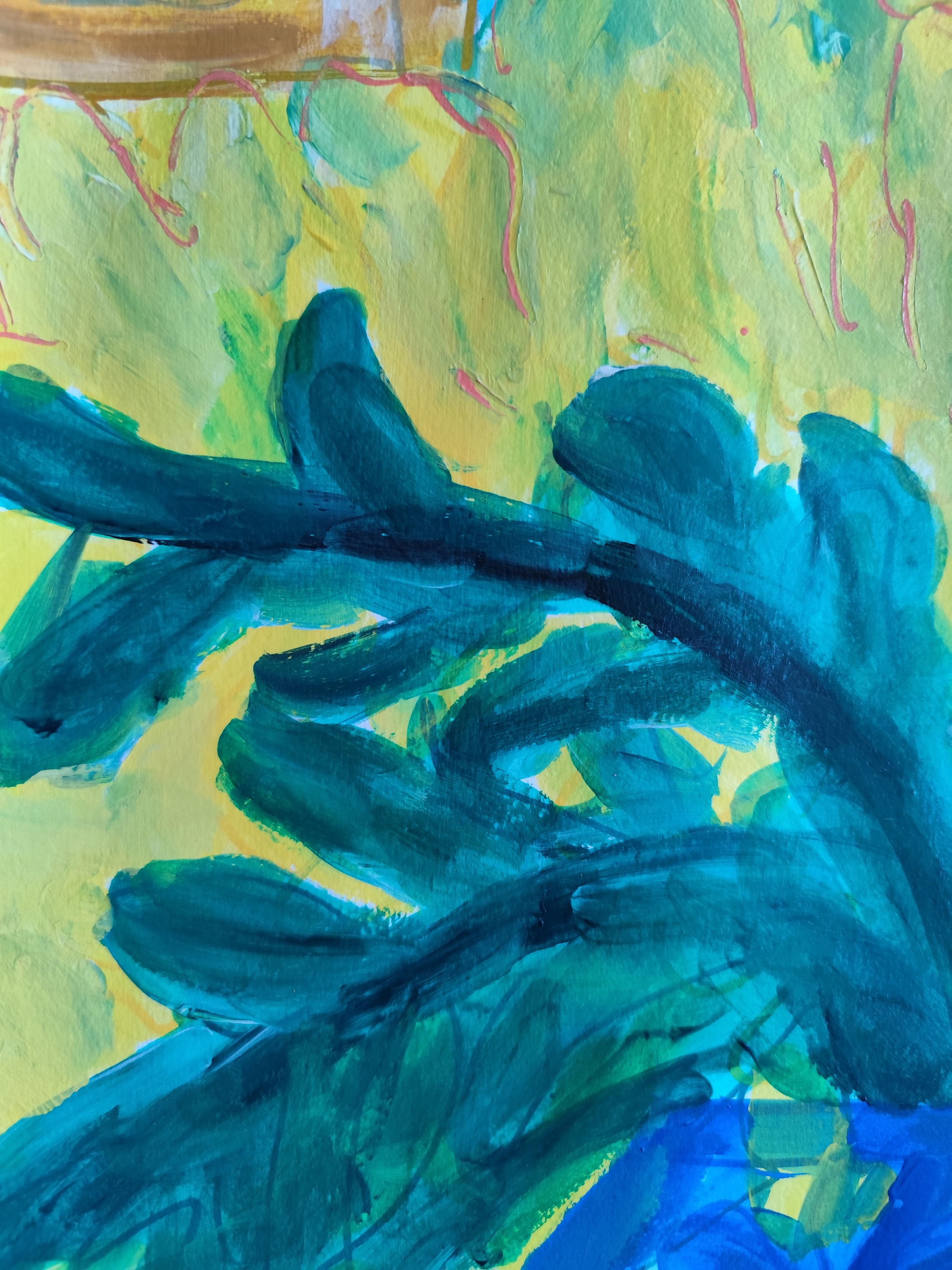 Contemporary  impressionist still life floral painting on paper 
