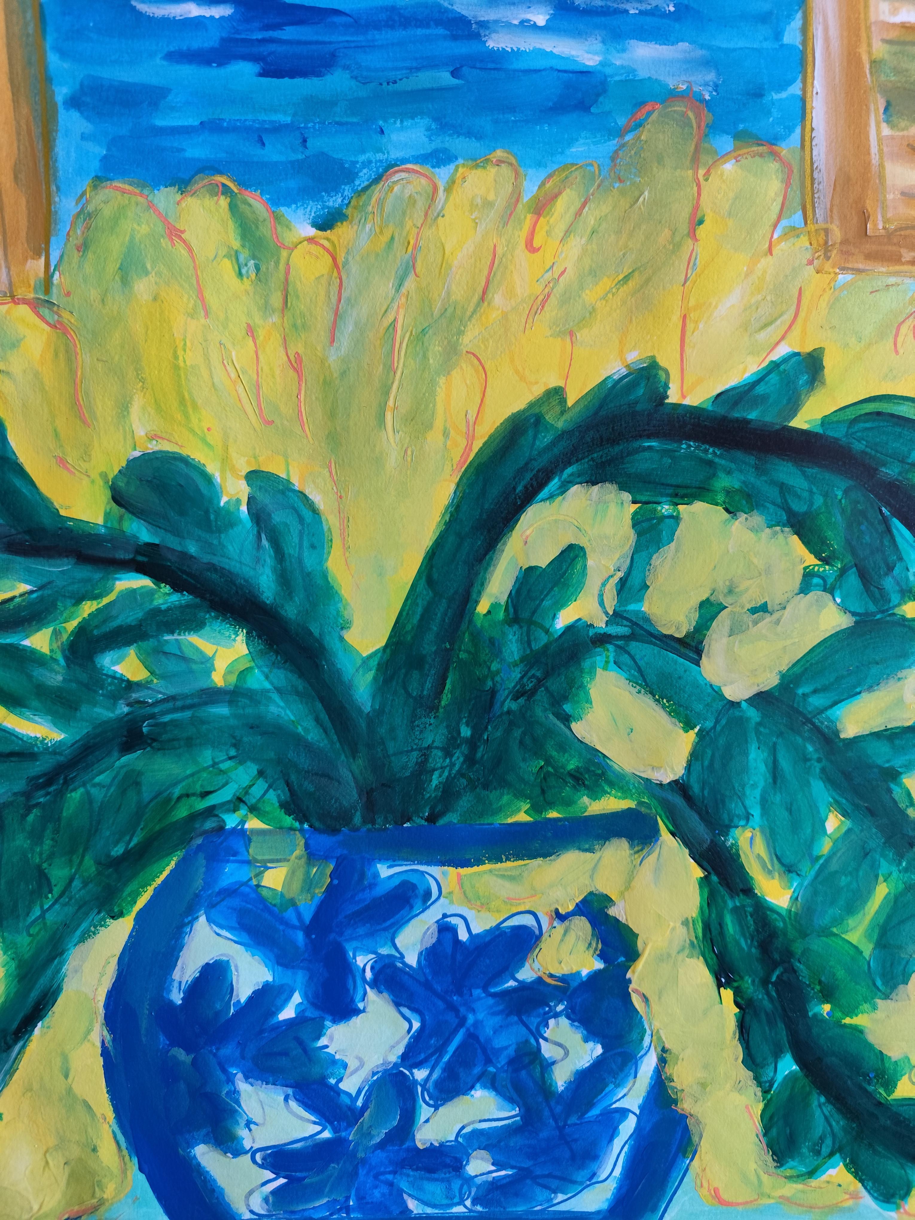 Contemporary  impressionist still life floral painting on paper 