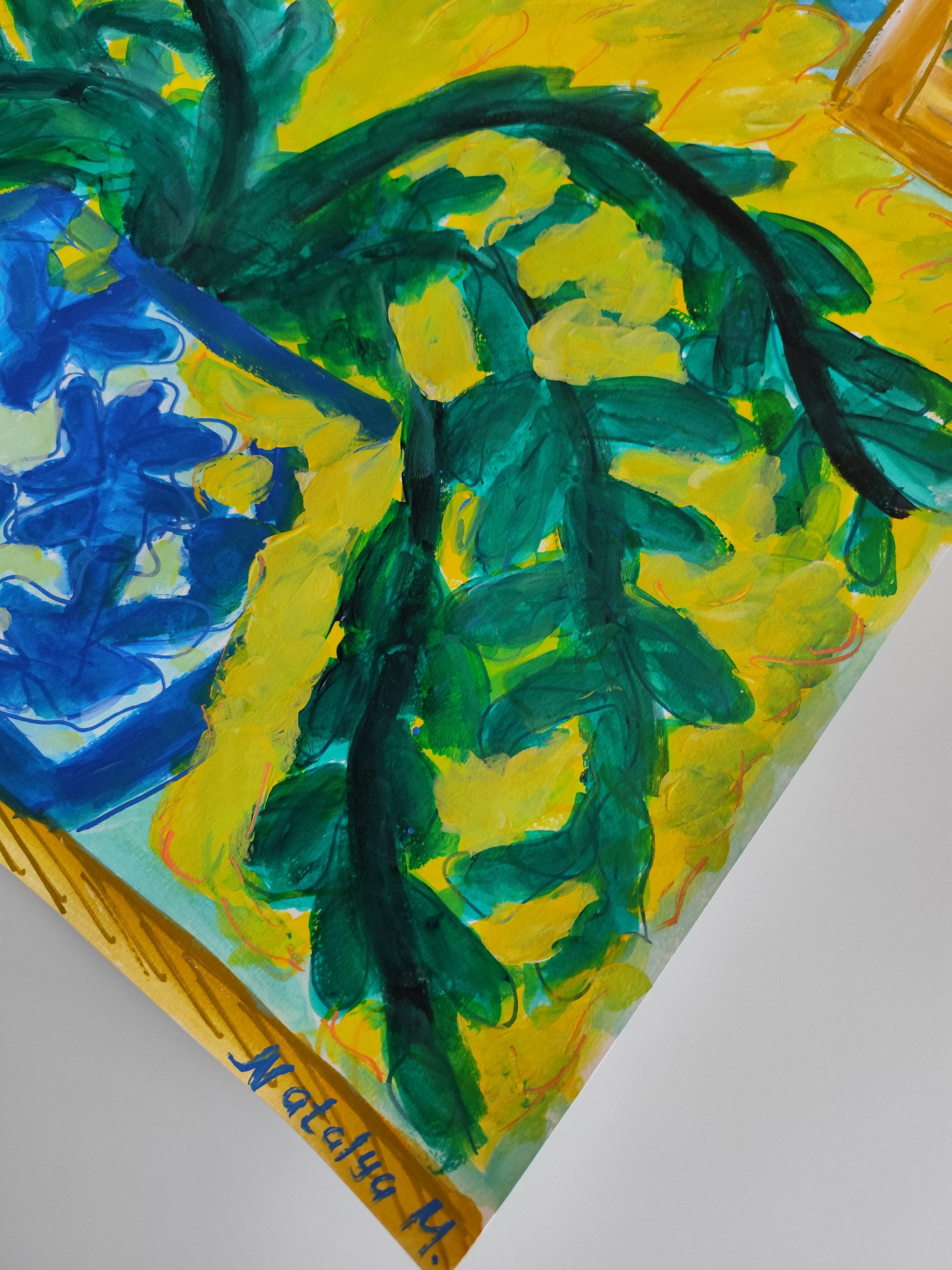 Contemporary  impressionist still life floral painting on paper 