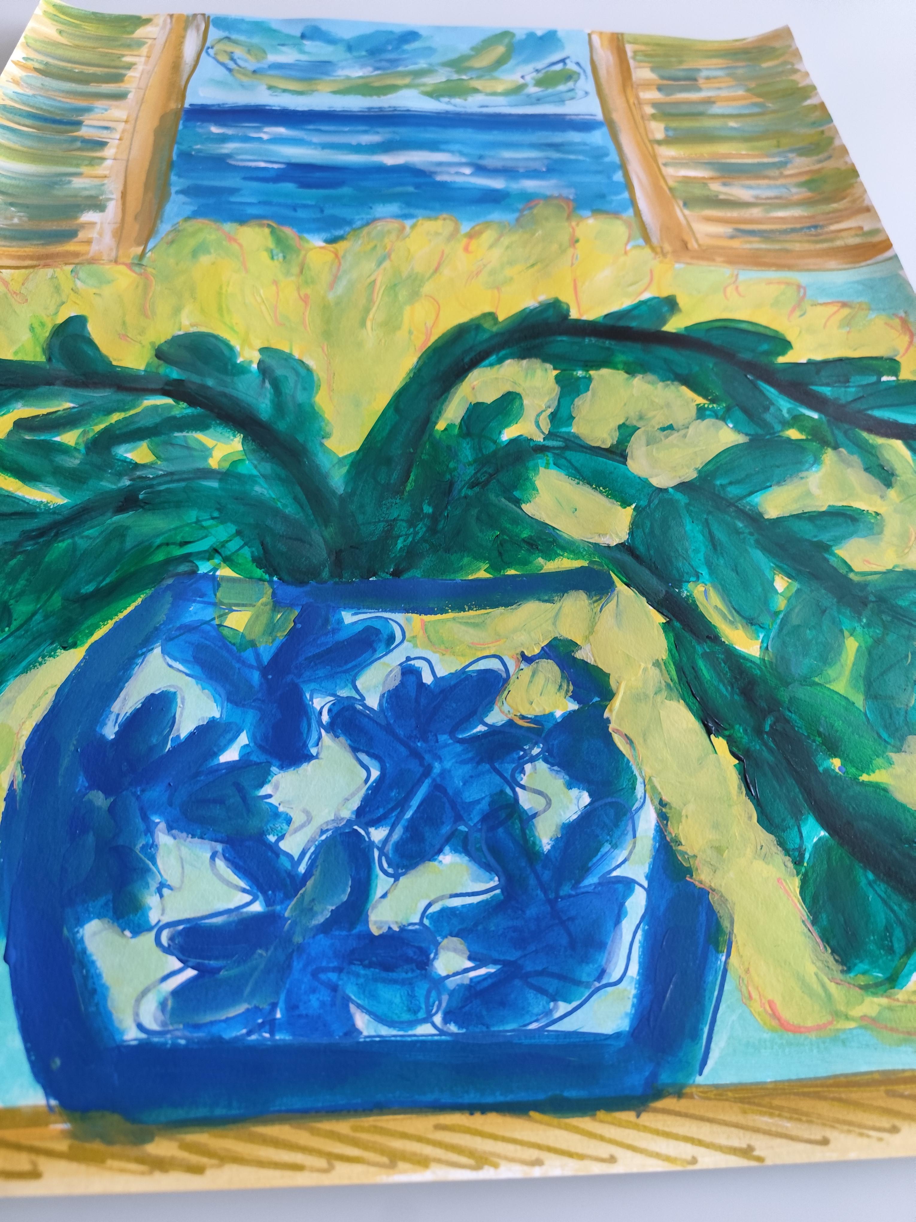 Contemporary  impressionist still life floral painting on paper 