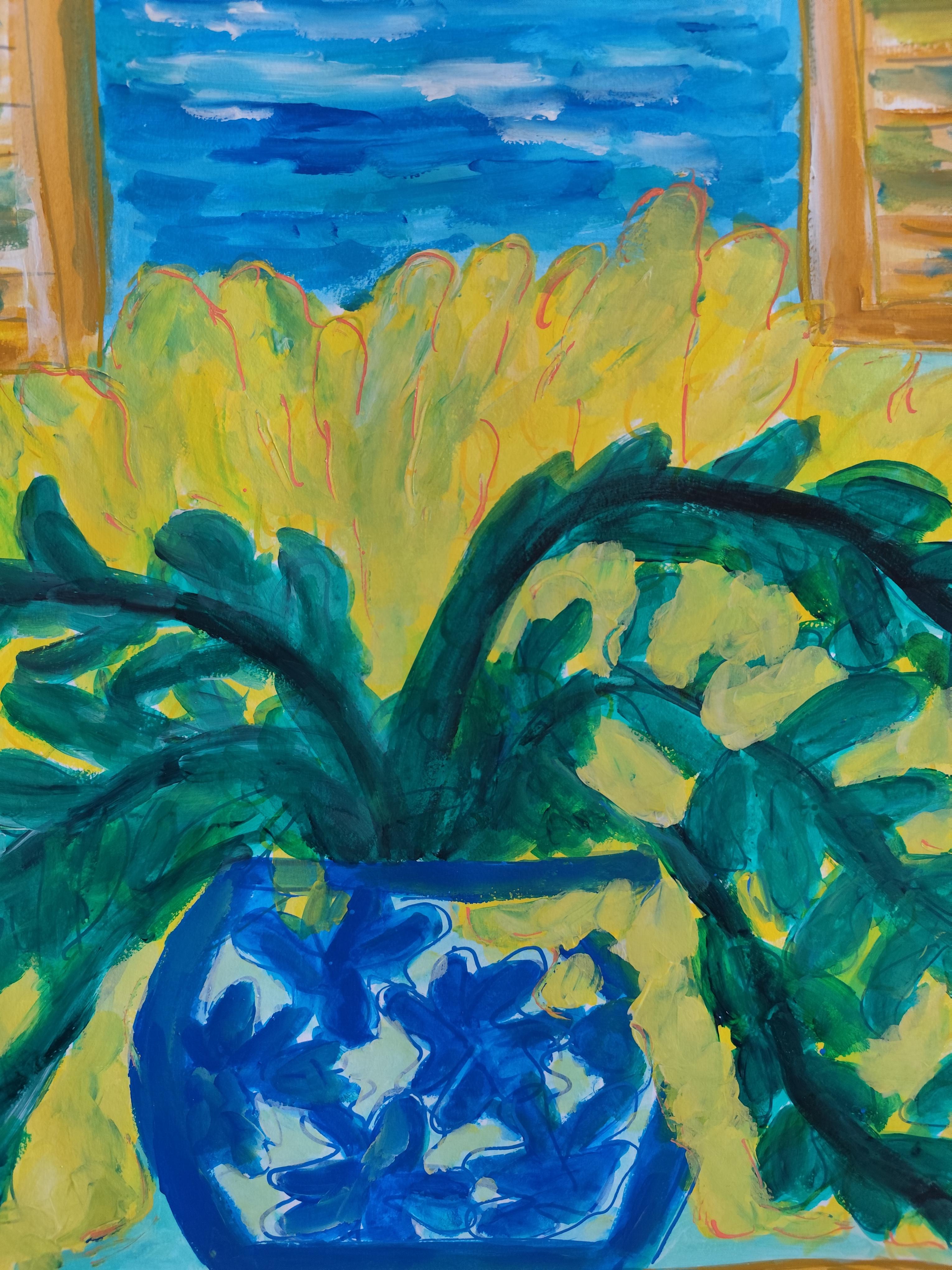 Contemporary  impressionist still life floral painting on paper 