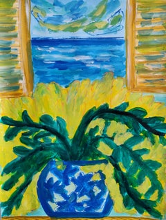 Contemporary  impressionist still life floral painting on paper " Window of joy"