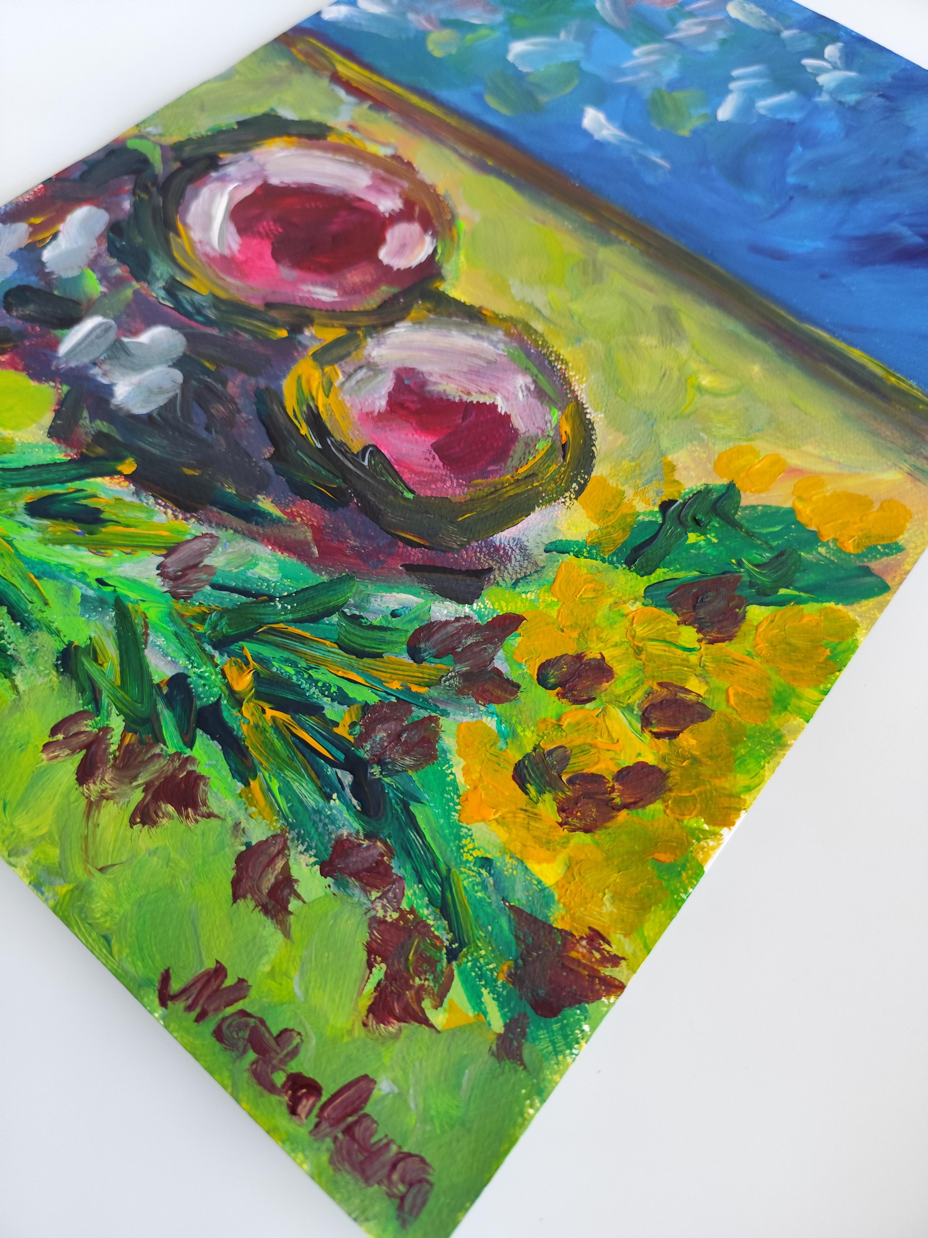 Zeitgenössisch  Impressionistisches Stilleben auf Papier 