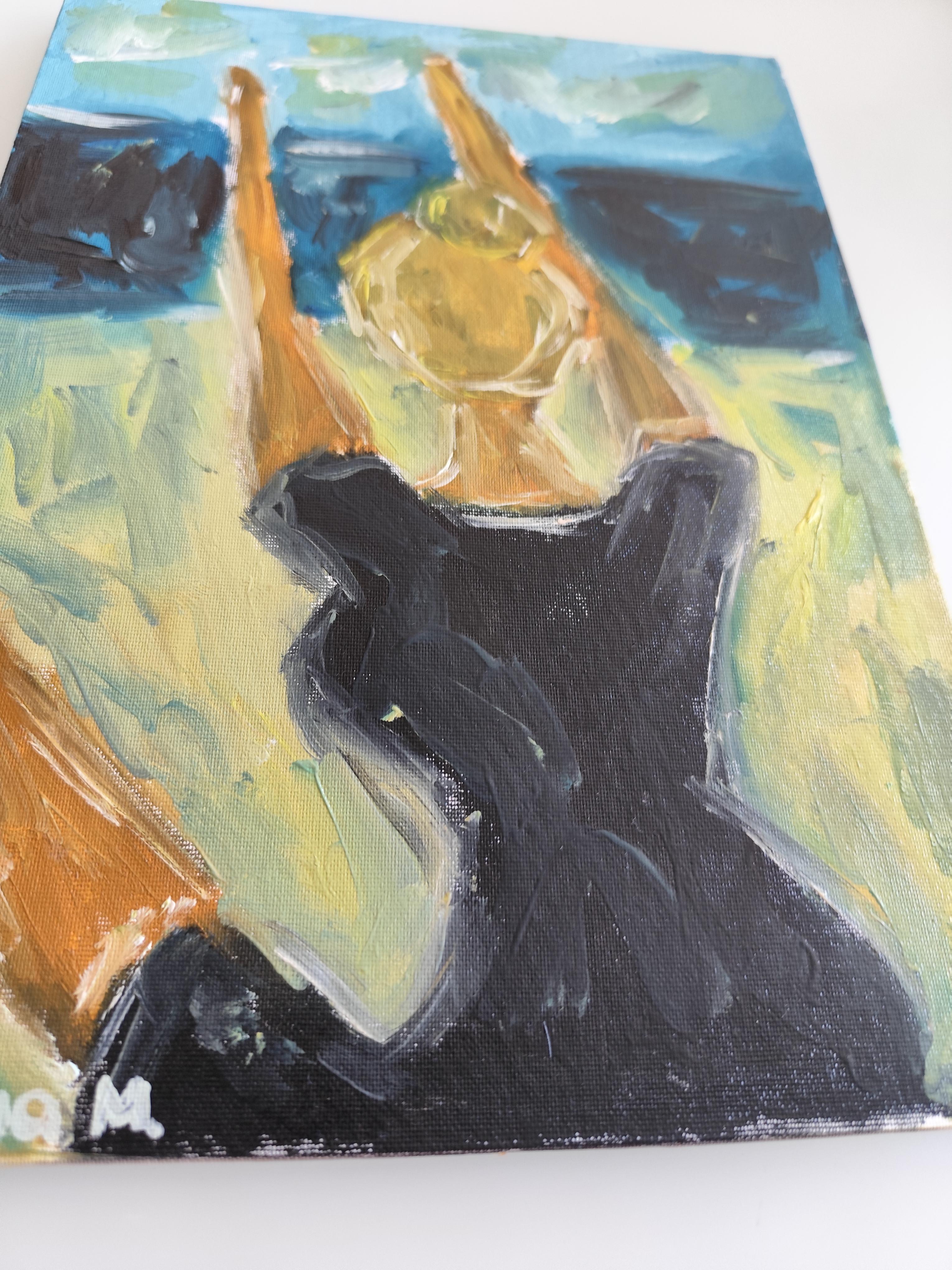 Contemporary impressionist woman oil painting on cardboard 