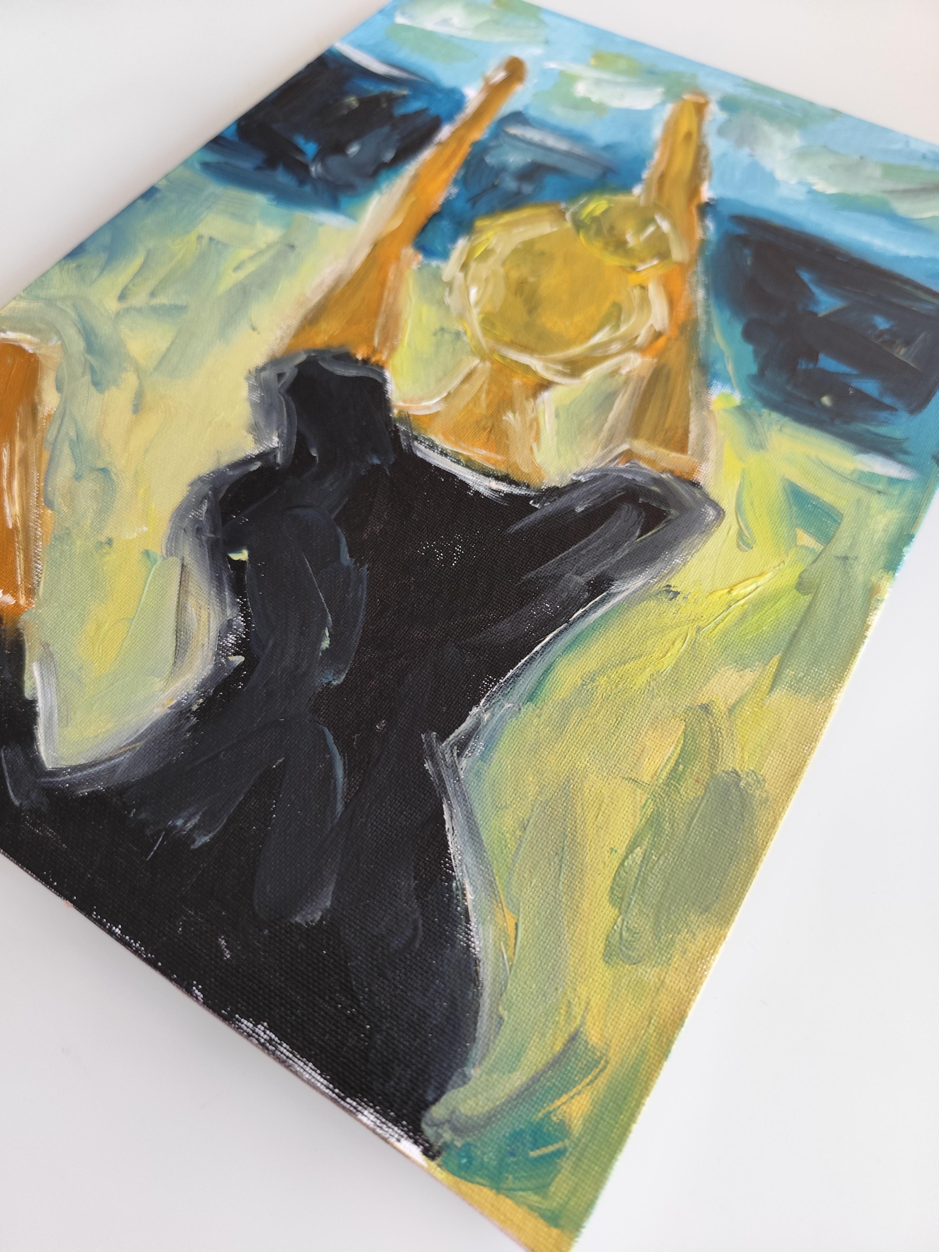Contemporary impressionist woman oil painting on cardboard 