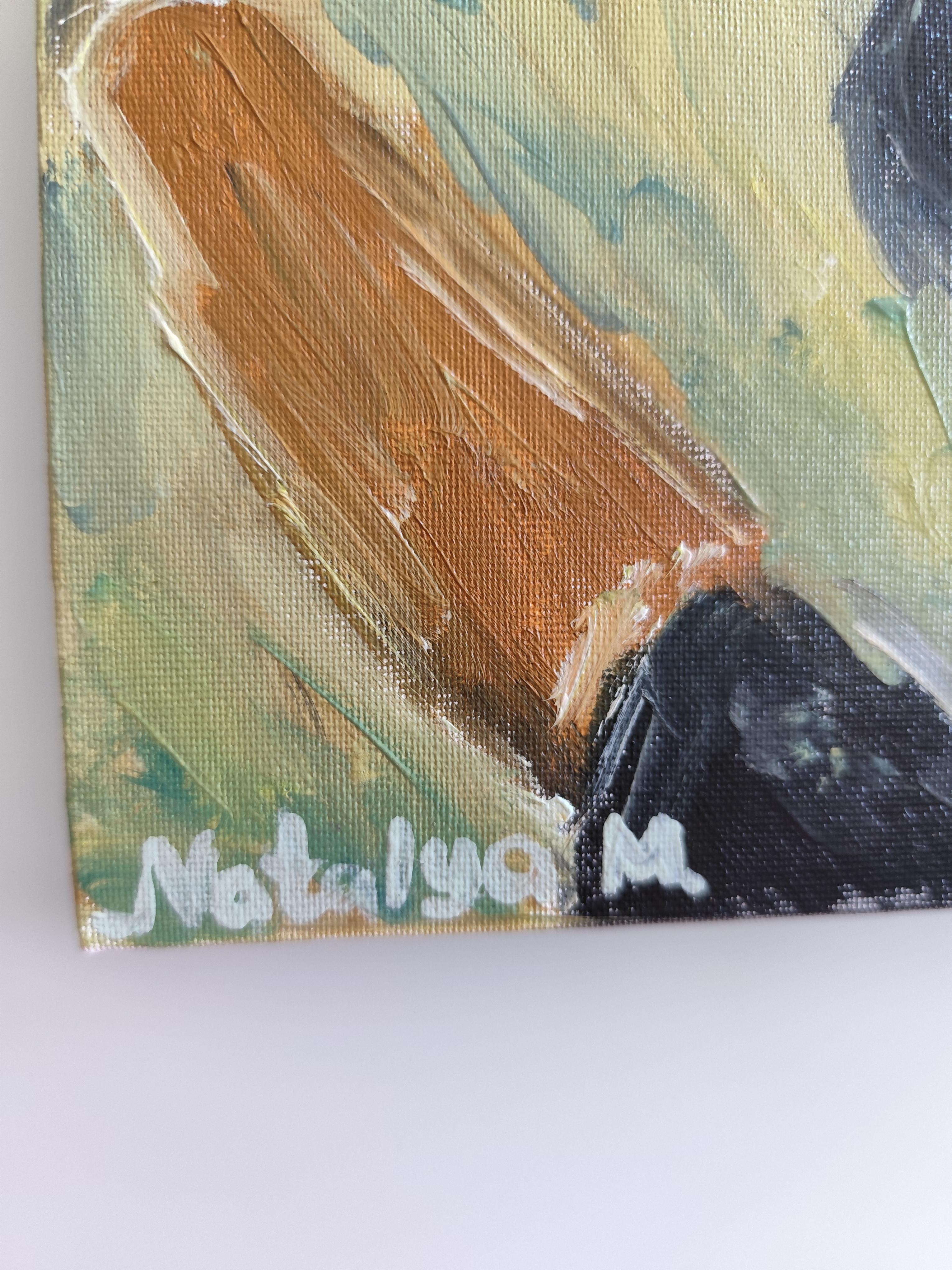 Contemporary impressionist woman oil painting on cardboard 