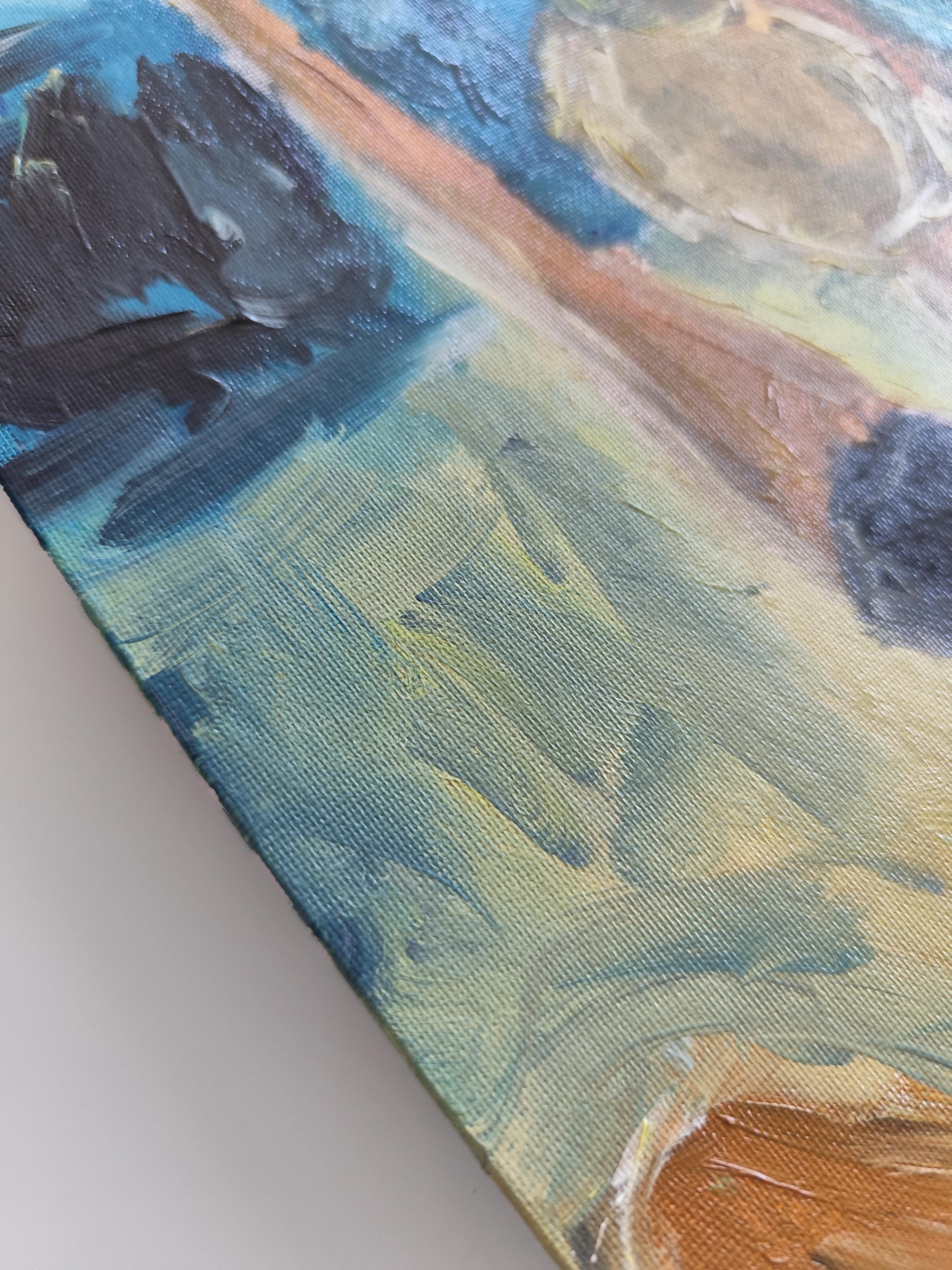 Contemporary impressionist woman oil painting on cardboard 