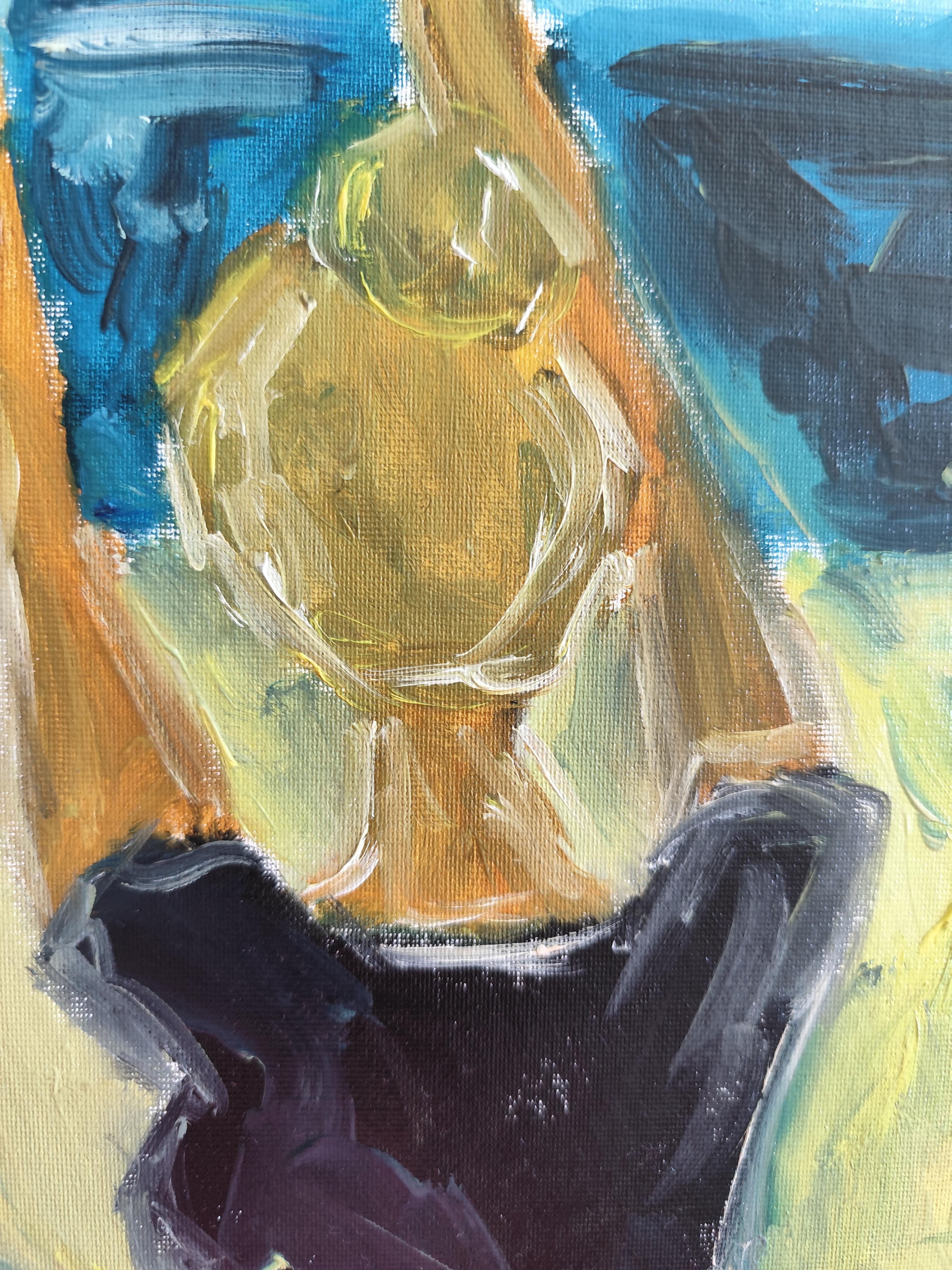Contemporary impressionist woman oil painting on cardboard 