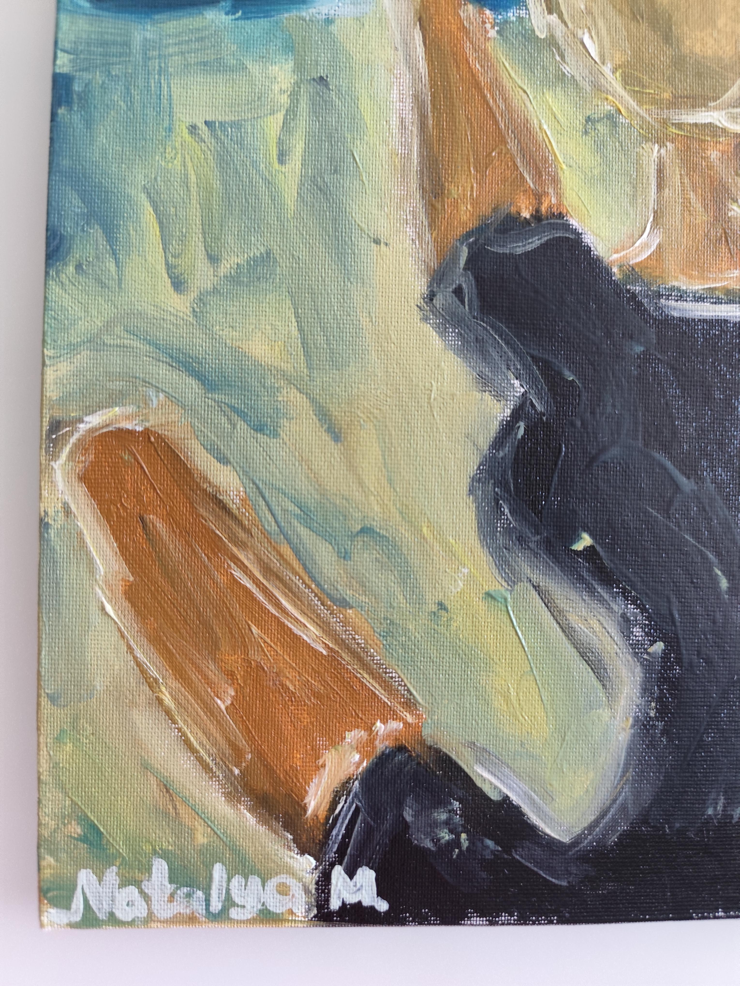 Contemporary impressionist woman oil painting on cardboard 