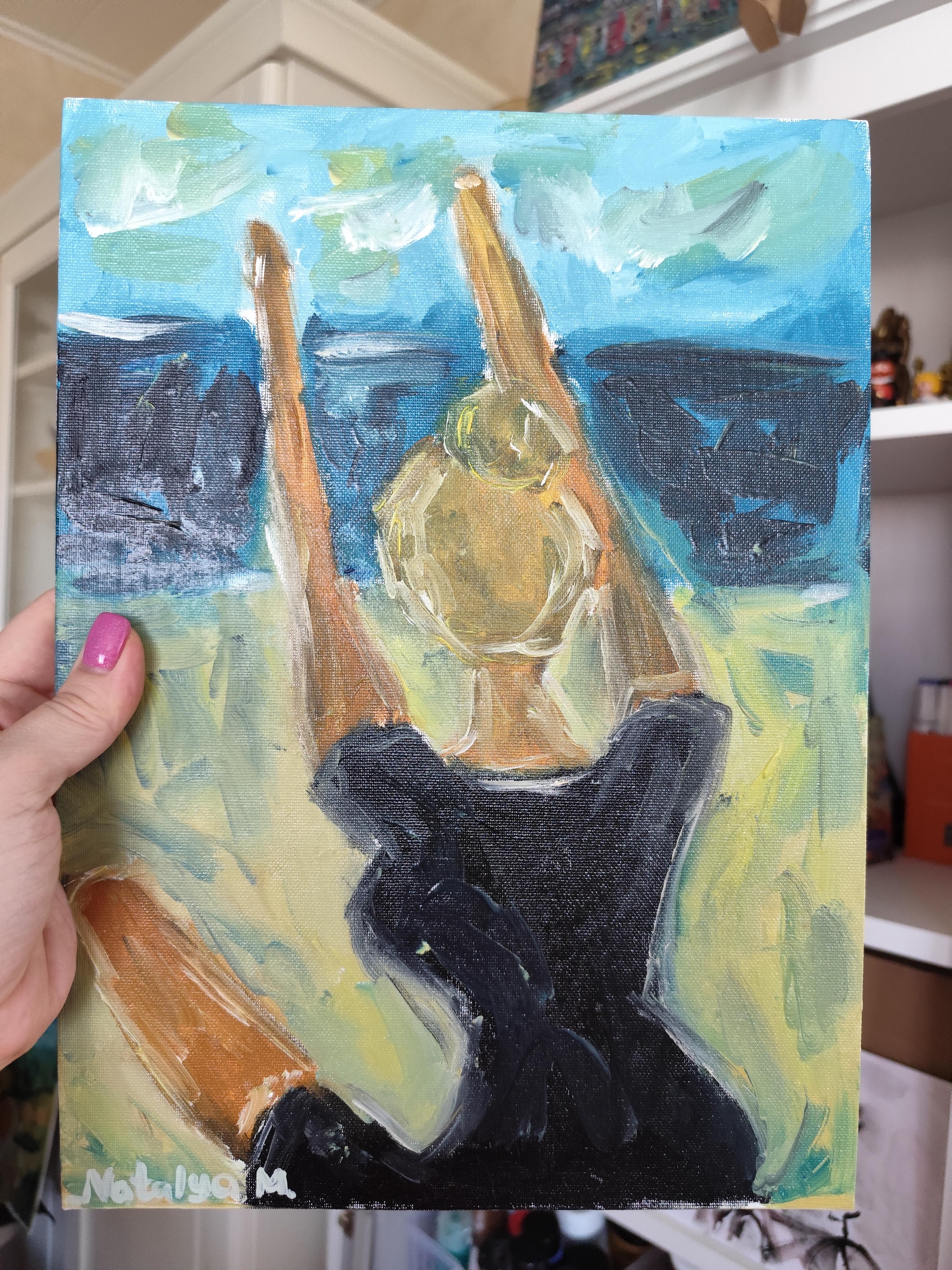 Contemporary impressionist woman oil painting on cardboard 