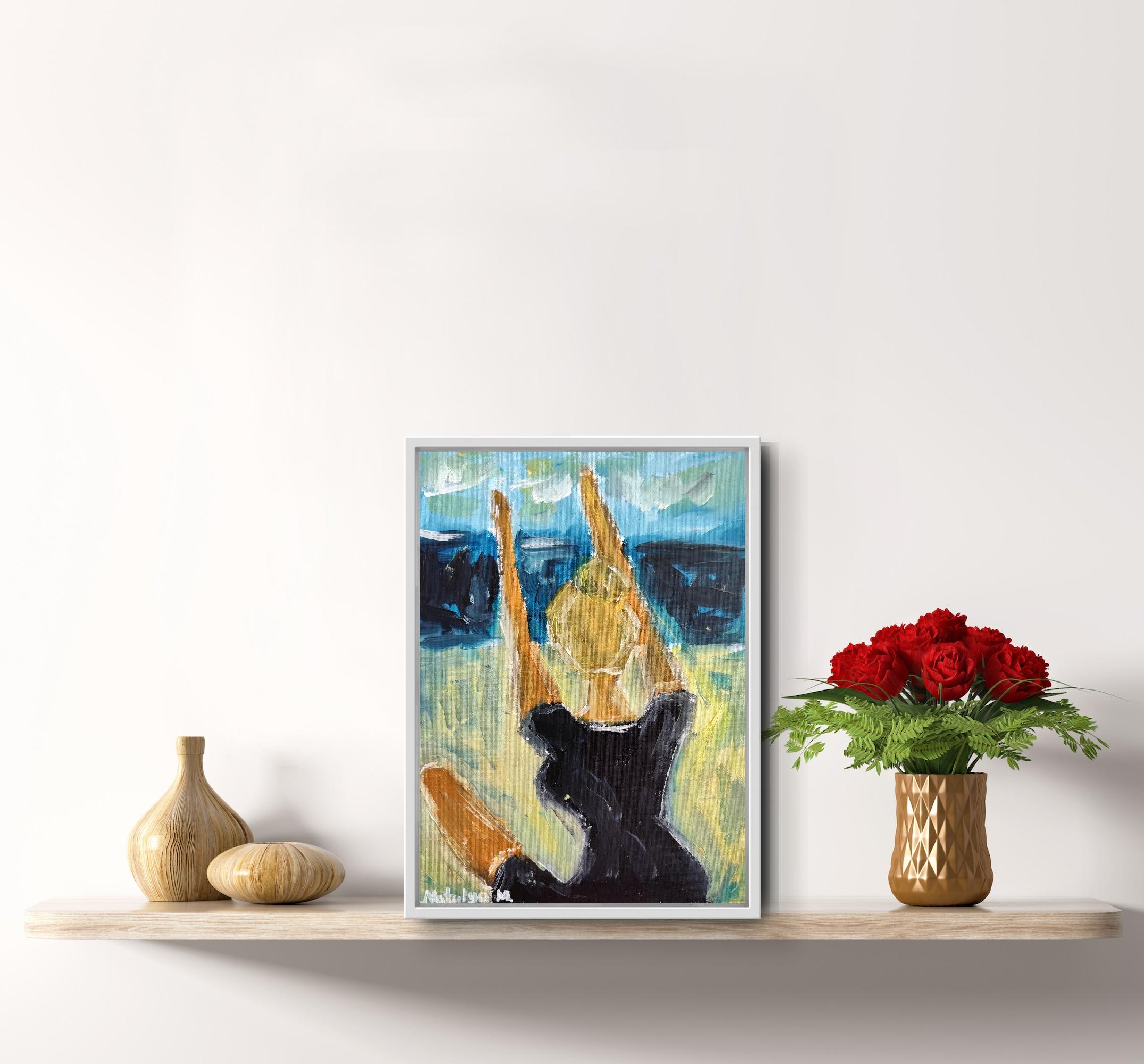 Contemporary impressionist woman oil painting on cardboard 