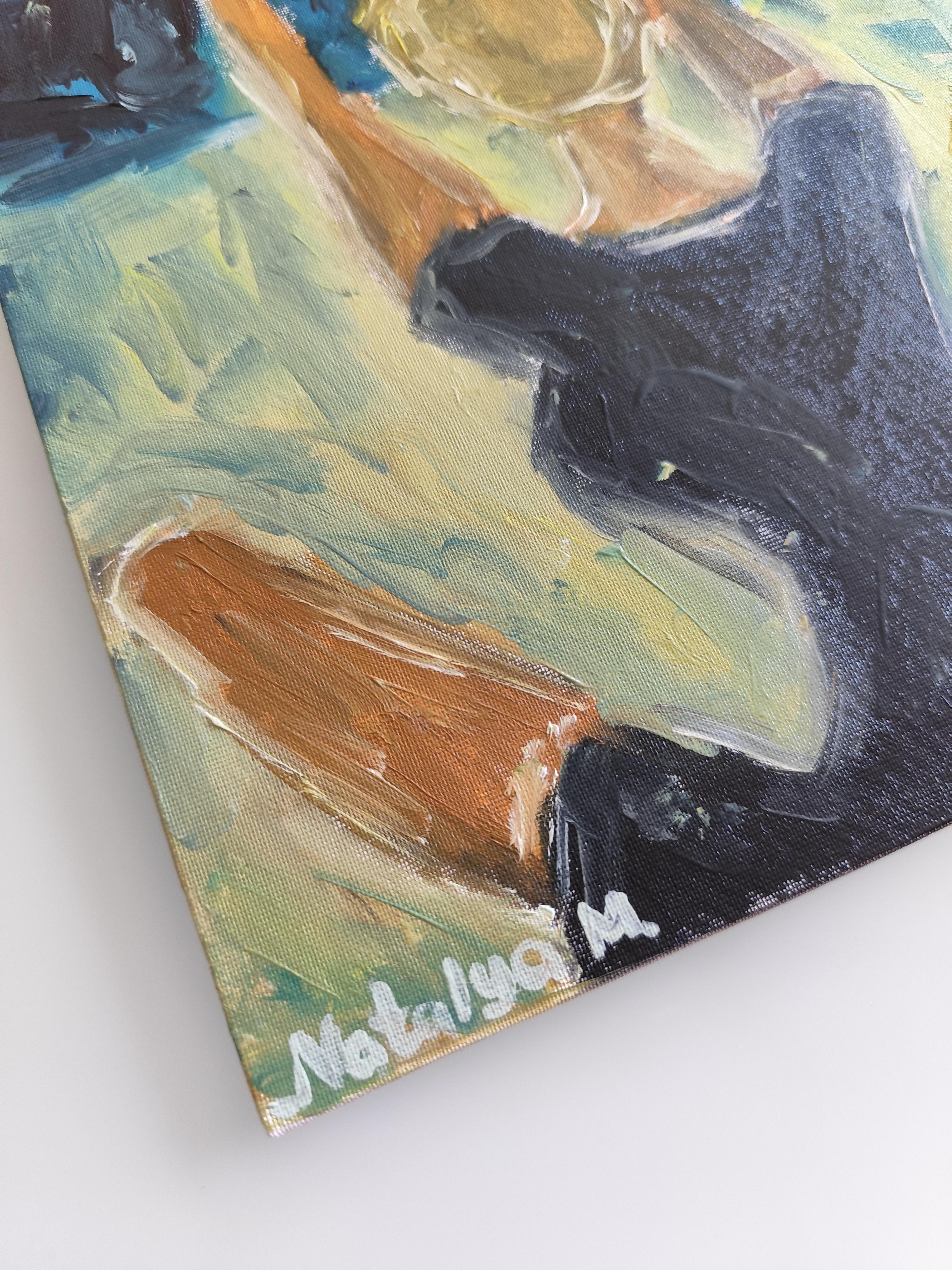 Contemporary impressionist woman oil painting on cardboard 