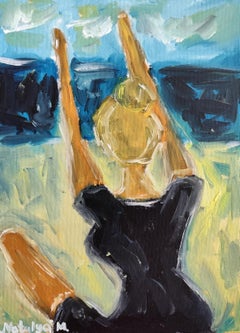 Contemporary impressionist woman oil painting on cardboard "Joy on the beach"