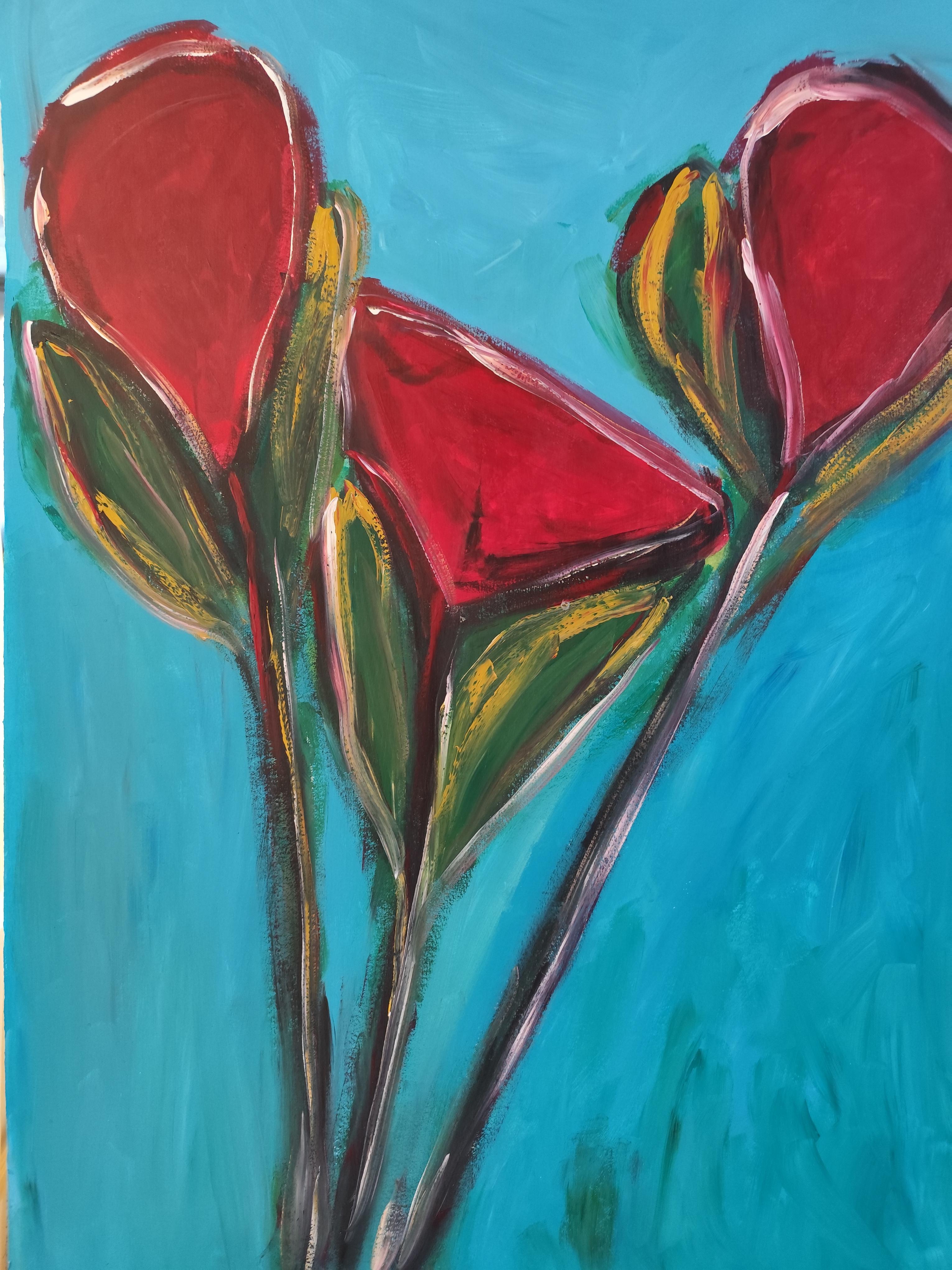 Zeitgenössische große abstrakte expressionistische Blumenmalerei 