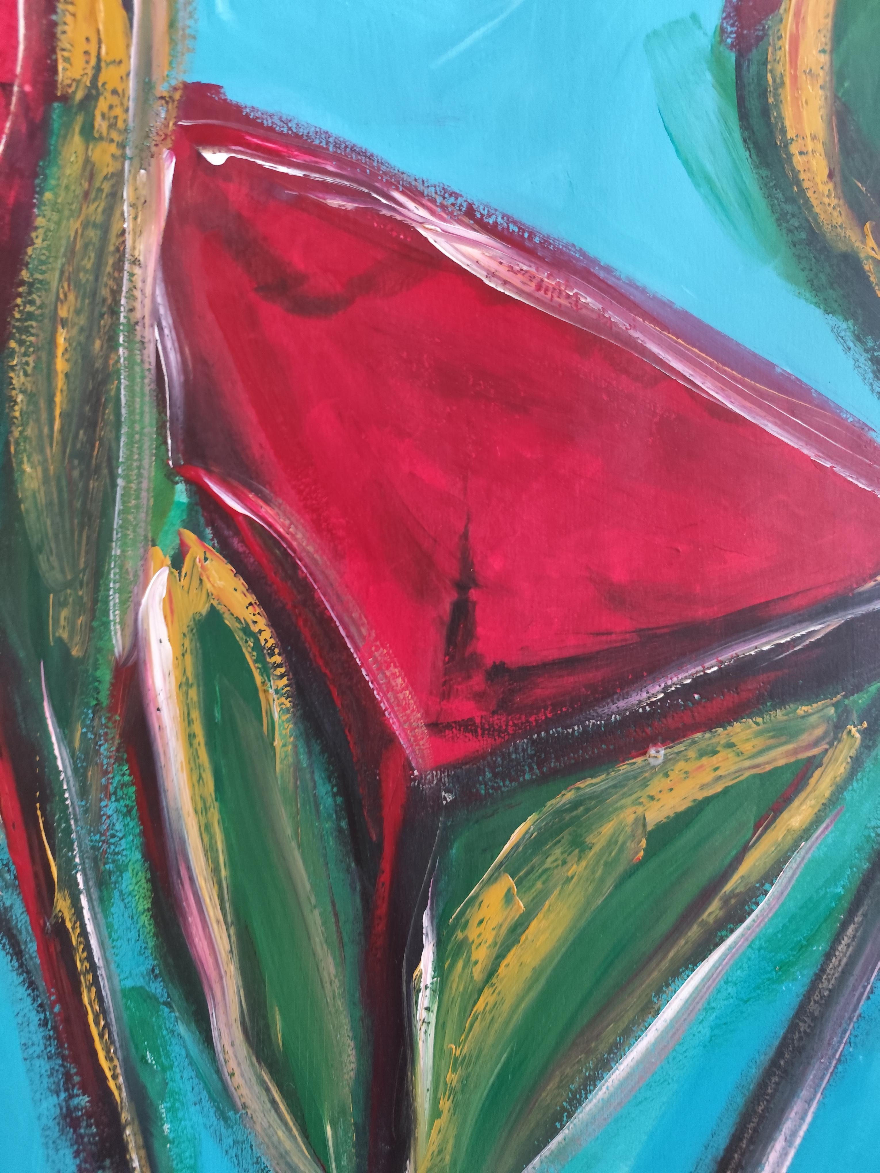 Zeitgenössische große abstrakte expressionistische Blumenmalerei 