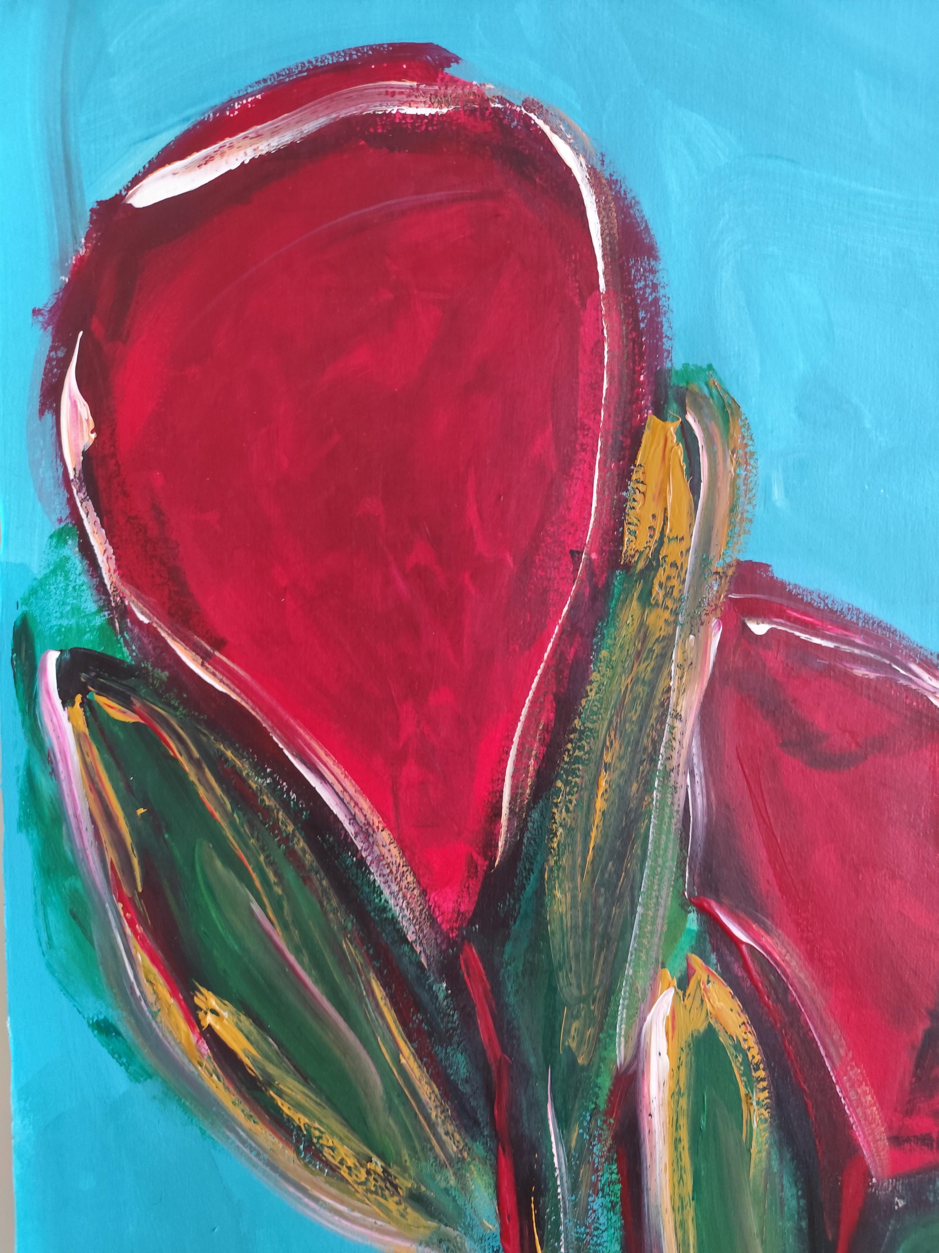 Zeitgenössische große abstrakte expressionistische Blumenmalerei 