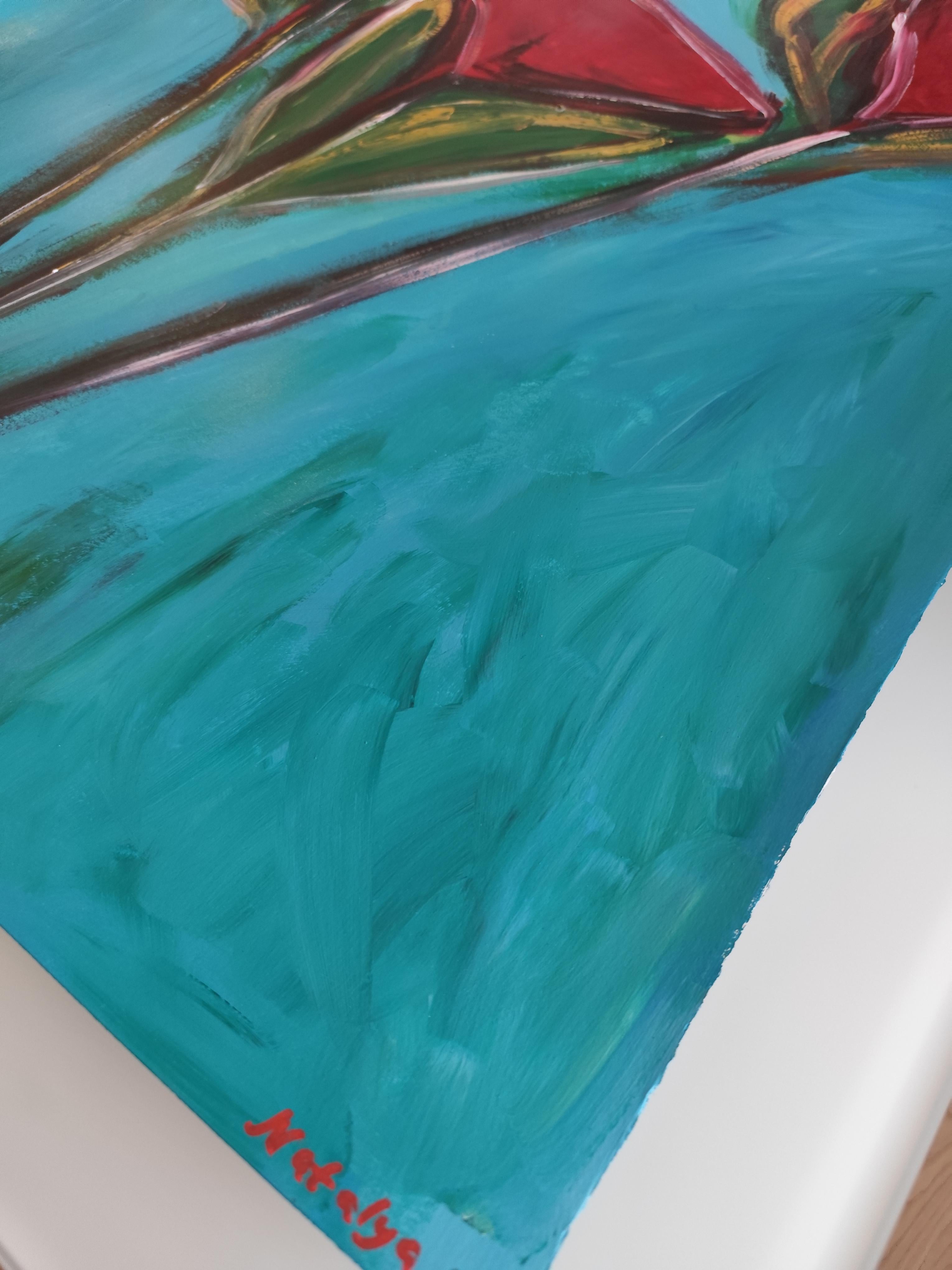 Zeitgenössische große abstrakte expressionistische Blumenmalerei 