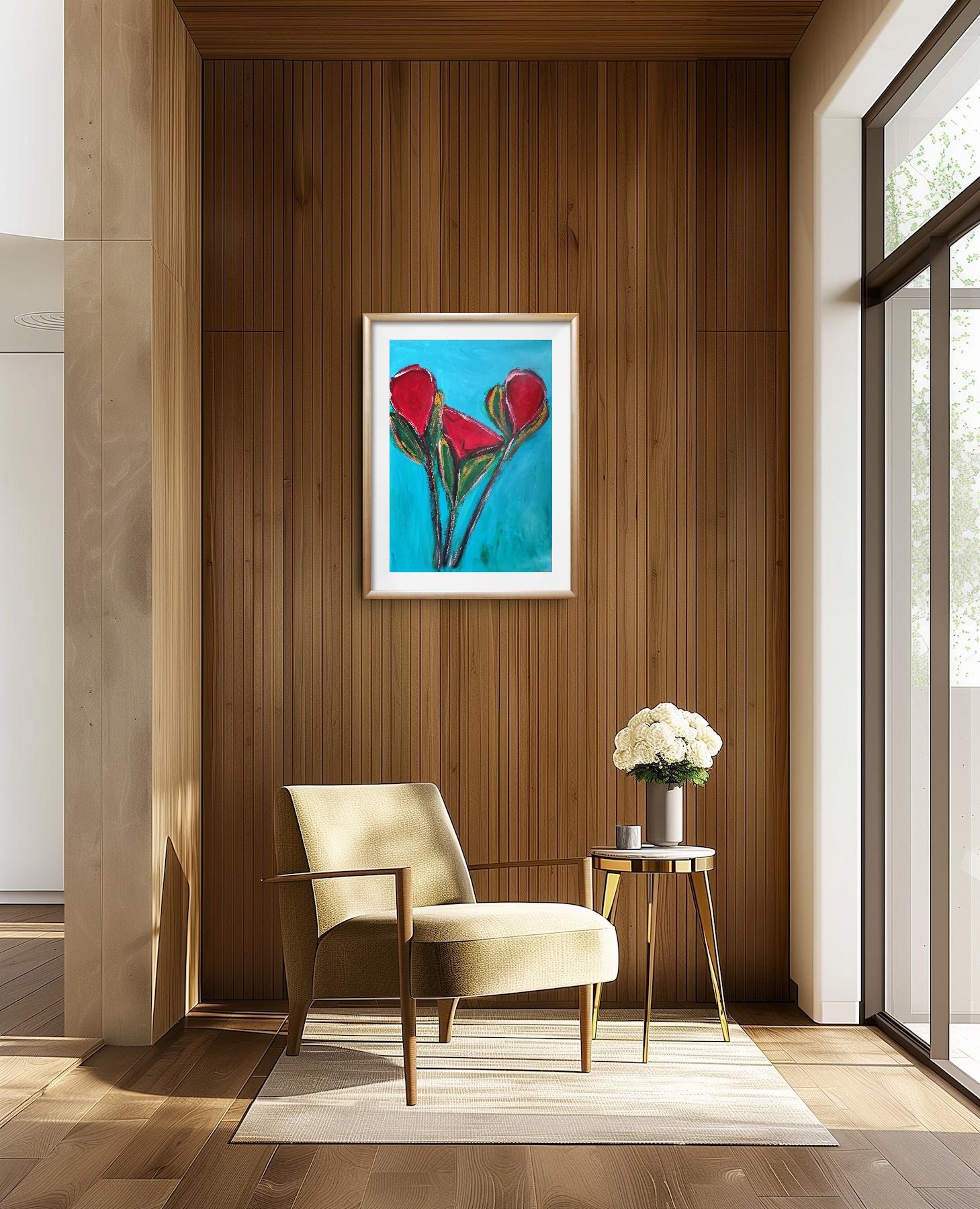 Zeitgenössische große abstrakte expressionistische Blumenmalerei 