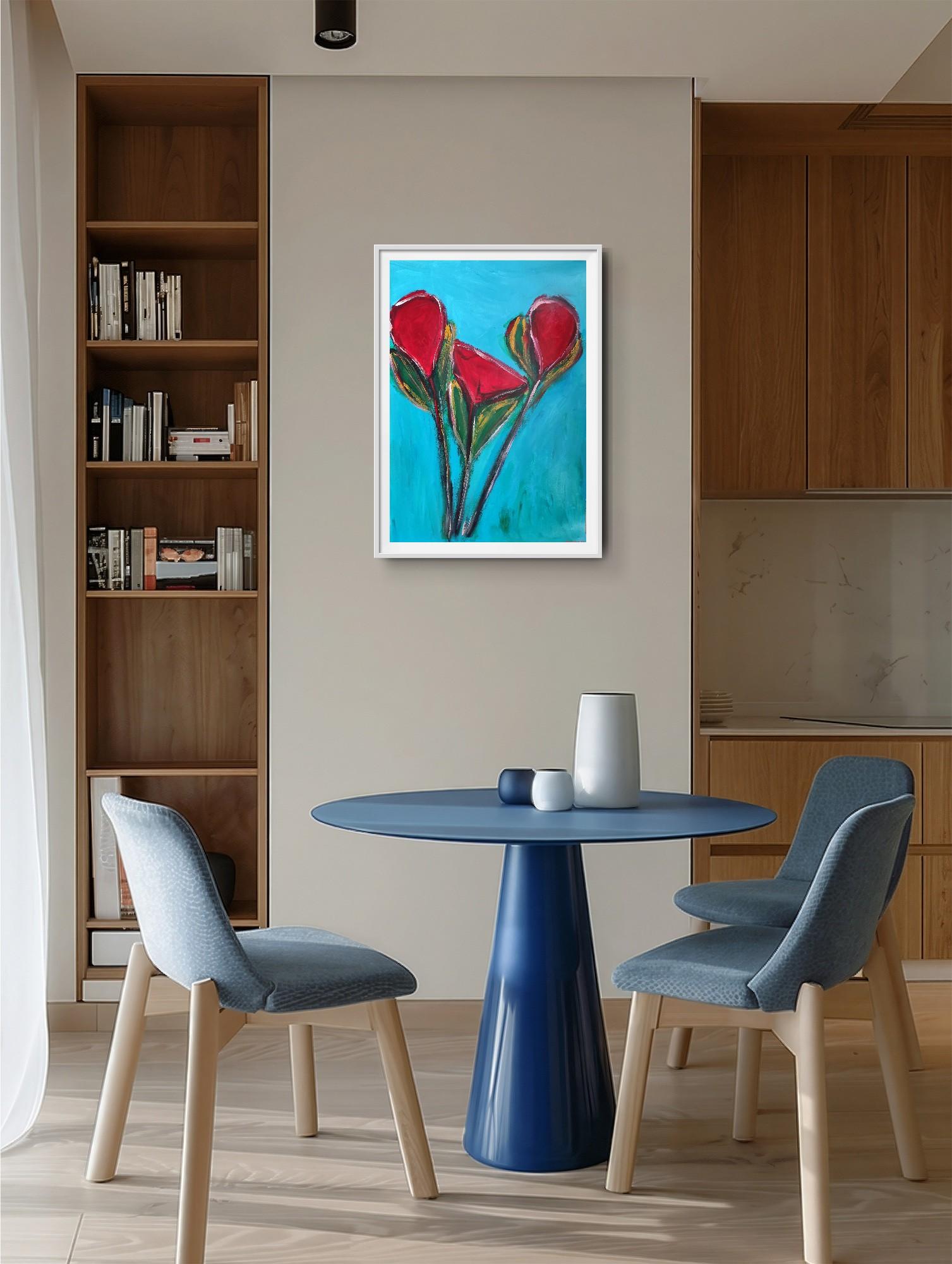 Zeitgenössische große abstrakte expressionistische Blumenmalerei 