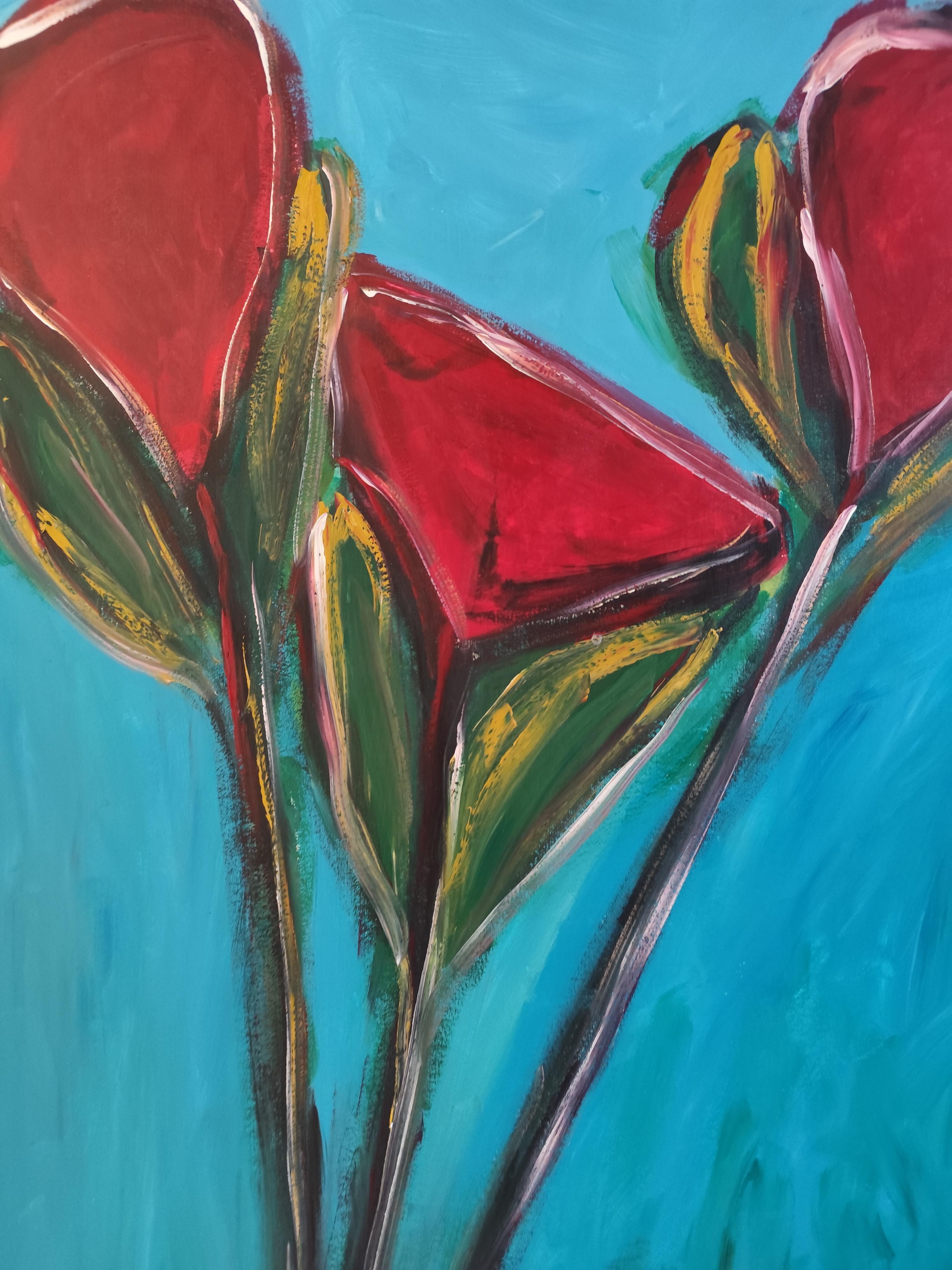 Zeitgenössische große abstrakte expressionistische Blumenmalerei 