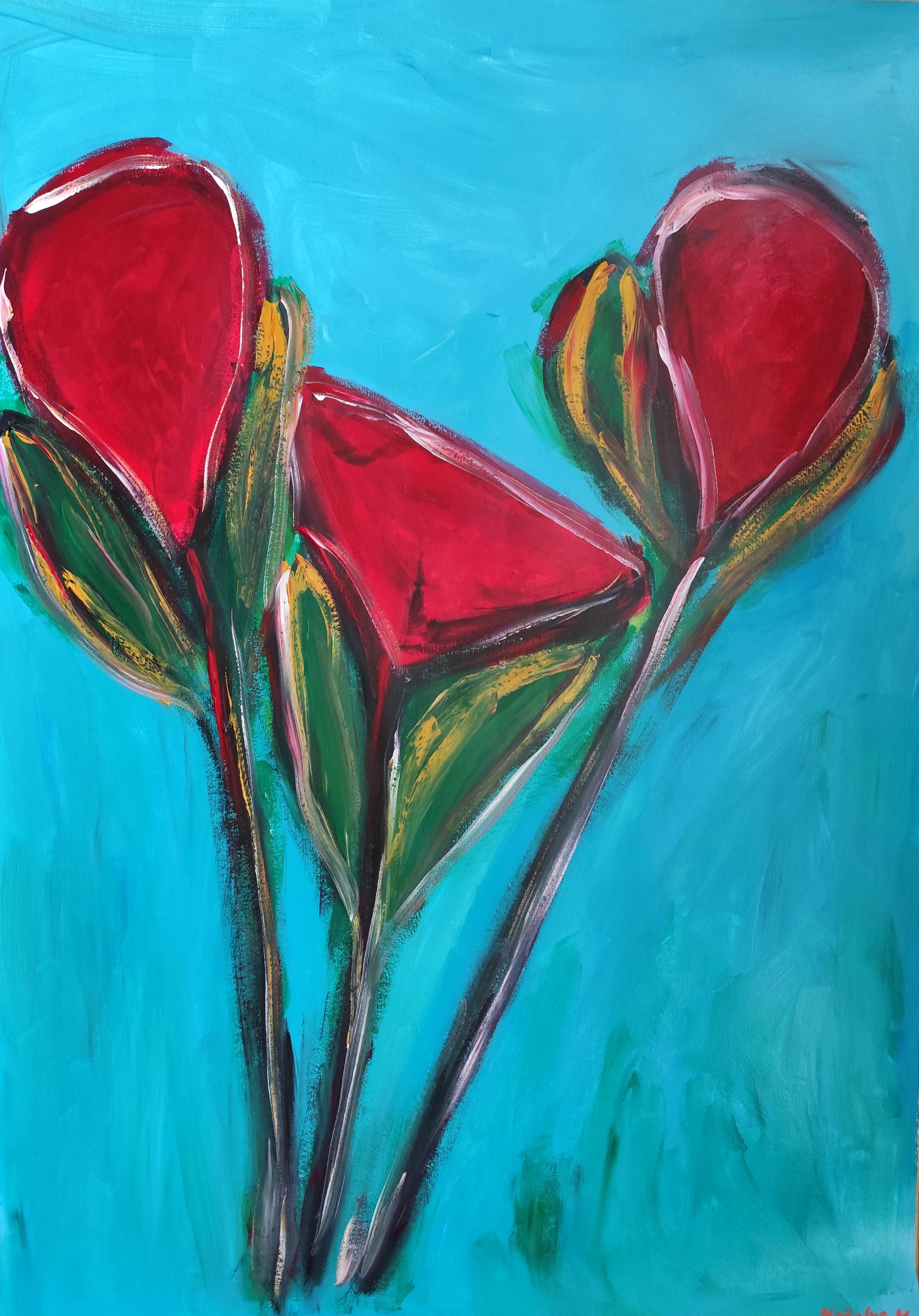 Contemporary large abstract expressionist floral painting "Just flowers"