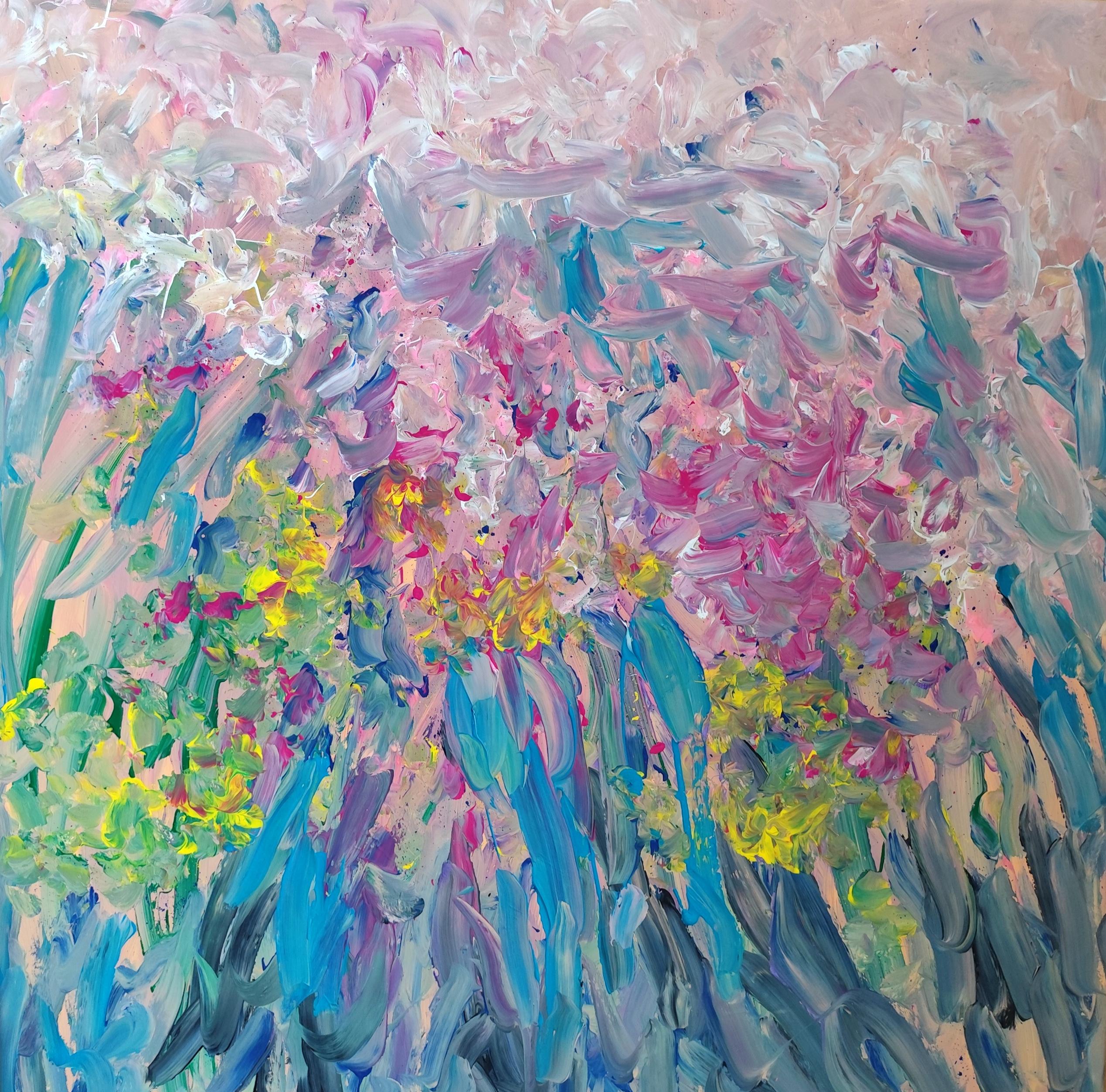 Contemporary large abstract expressionist nature painting canvas "Floral breath"