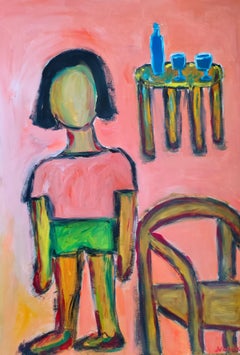Contemporary large abstract figurative  painting in paper "The invisible guest"