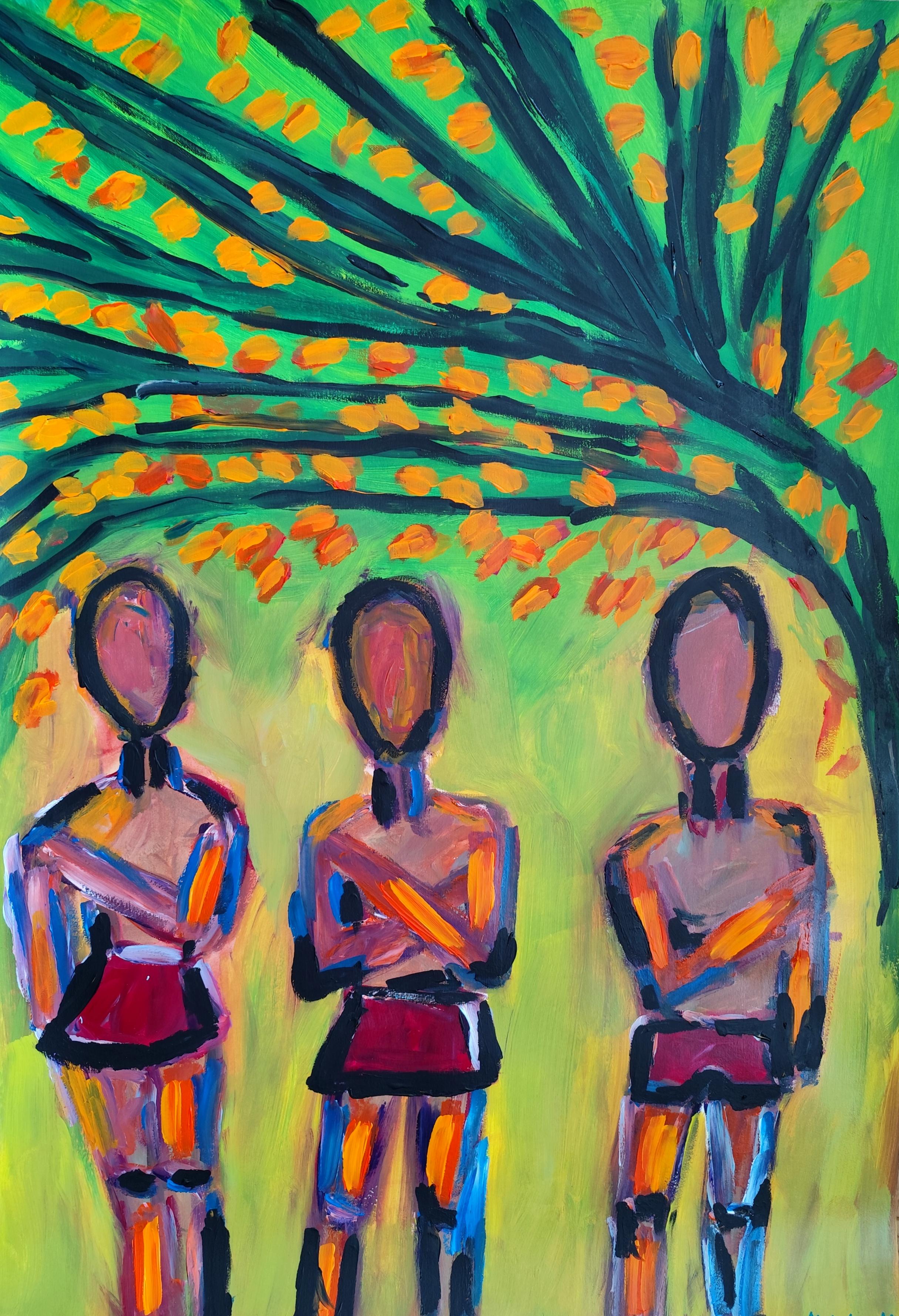 Contemporary large abstract figurative painting  of figures "Bound apart"