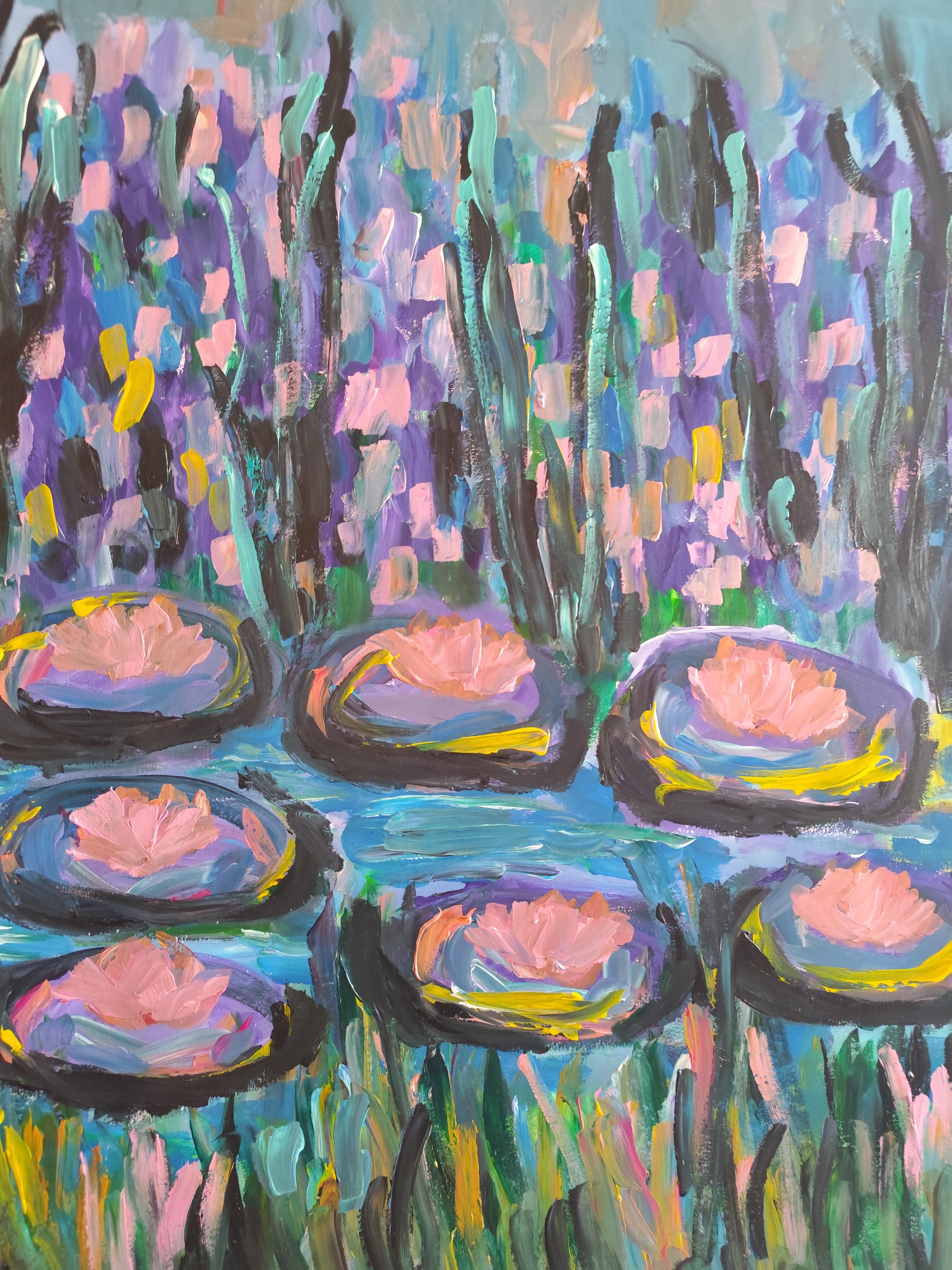 Contemporary large abstract painting inspired by Claude Monet 