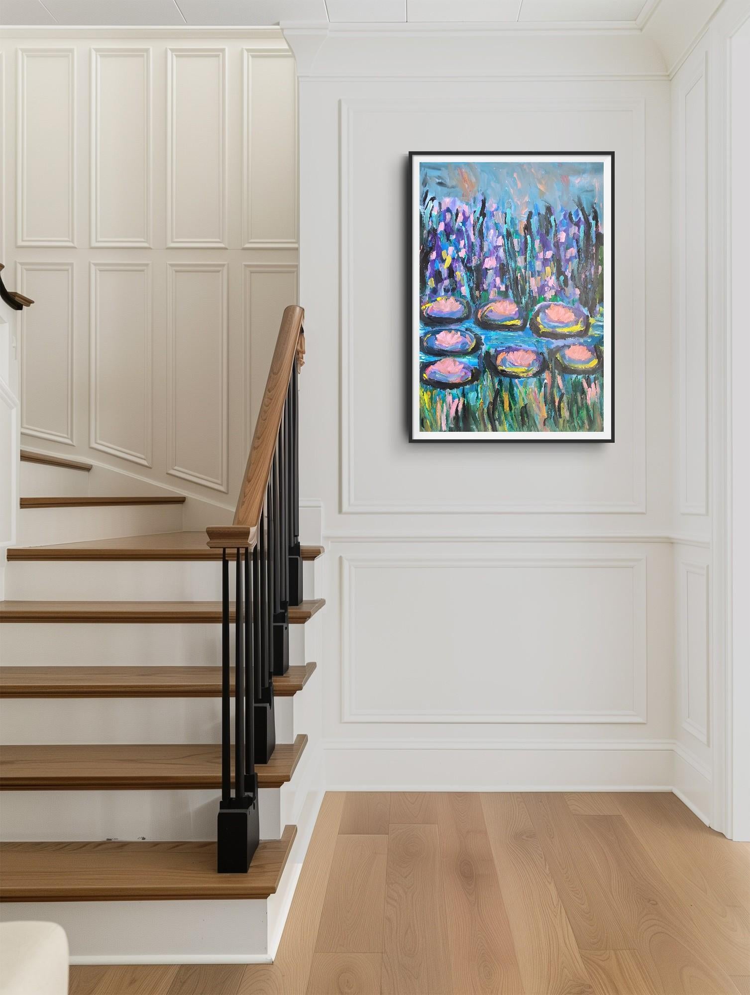 Contemporary large abstract painting inspired by Claude Monet 