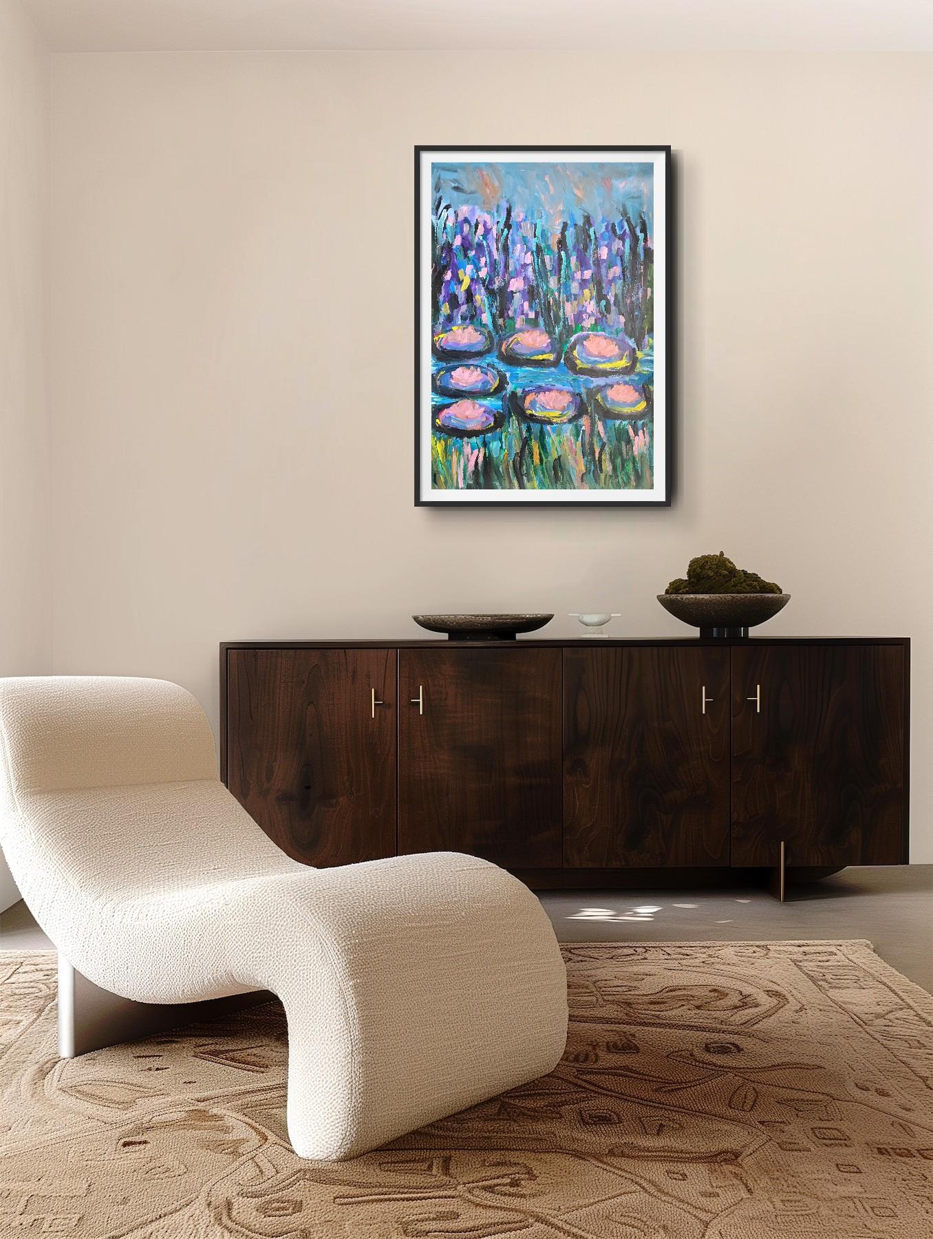 Contemporary large abstract painting inspired by Claude Monet 