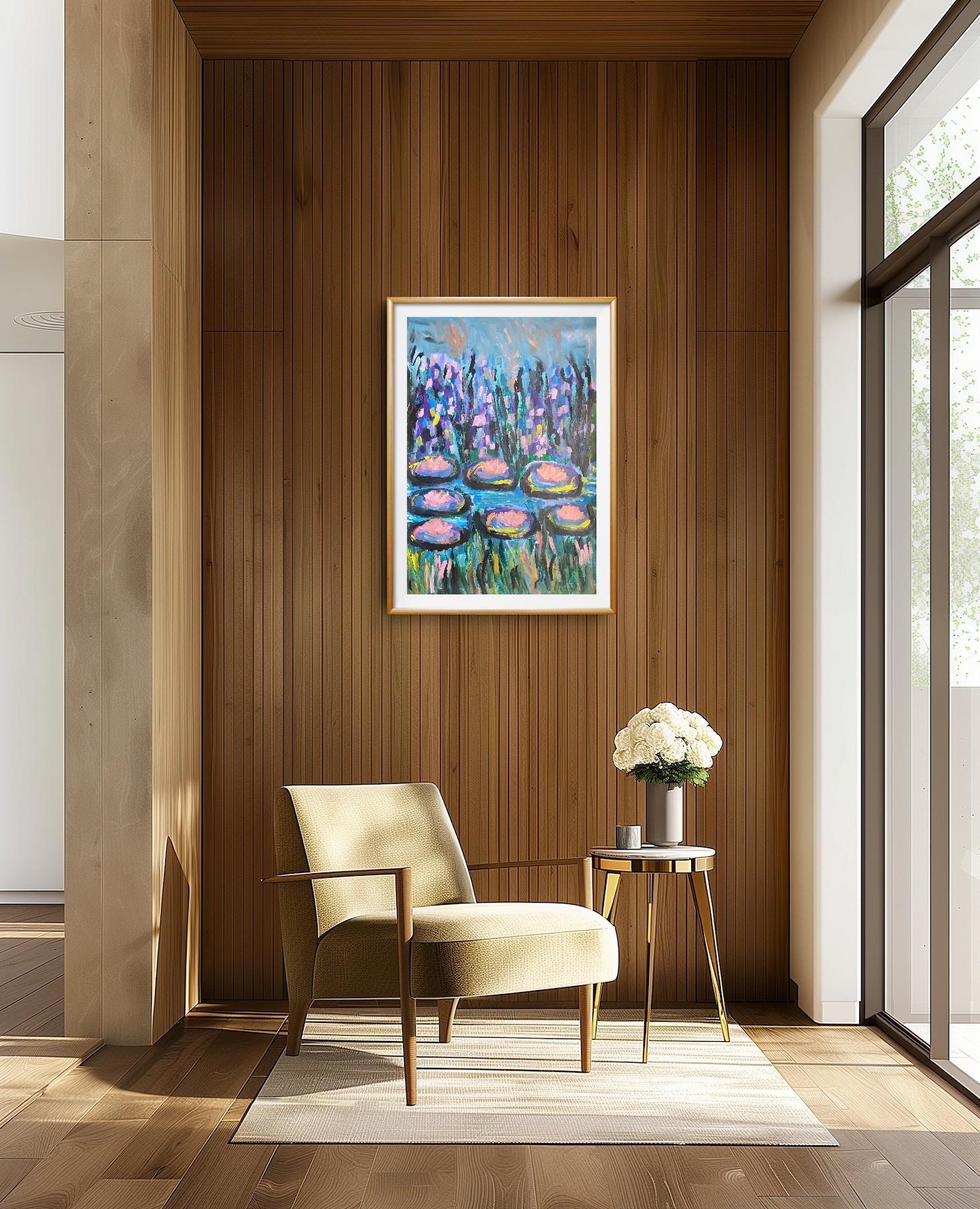 Contemporary large abstract painting inspired by Claude Monet 