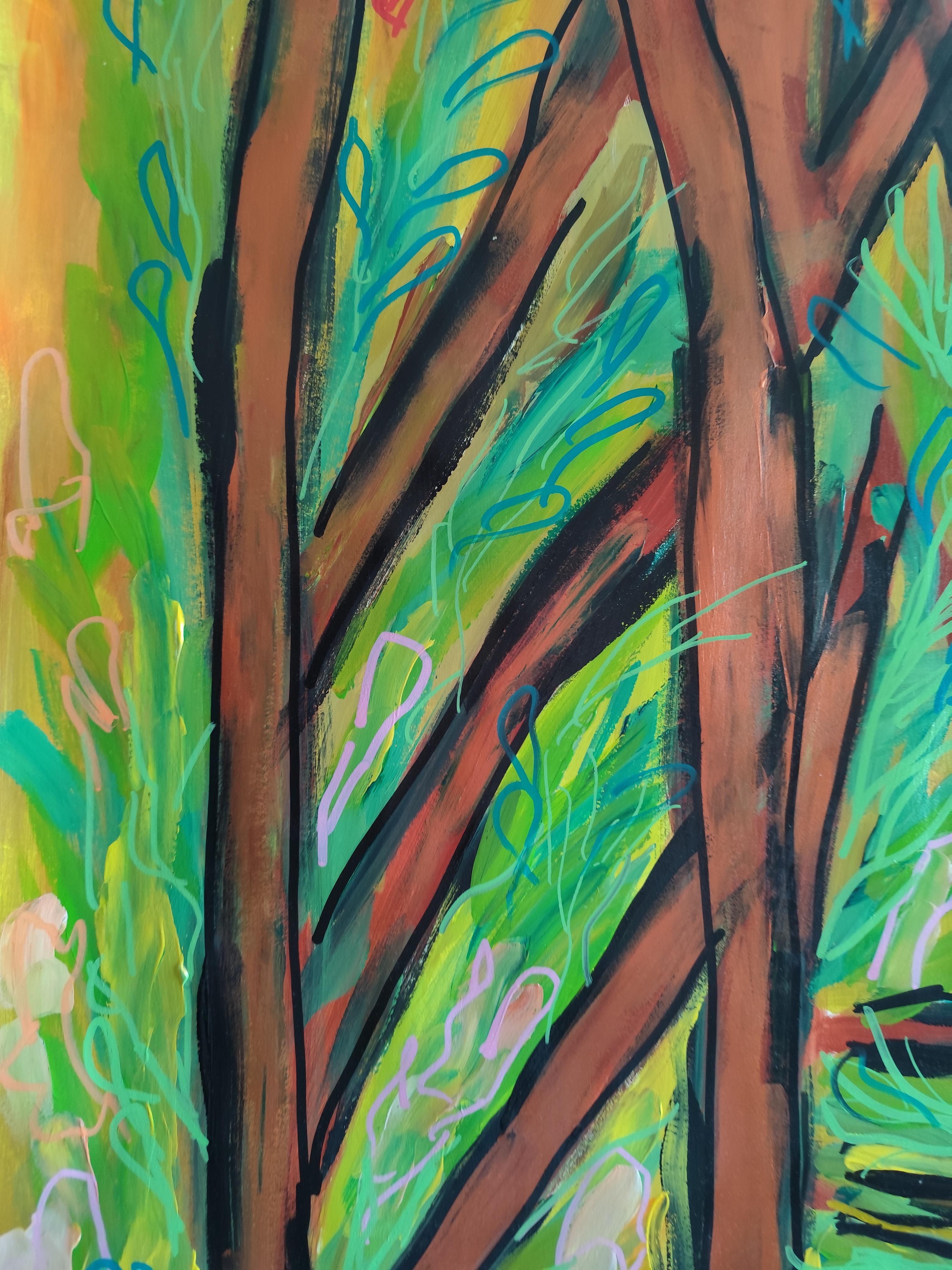 Contemporary large abstract painting nature forest 