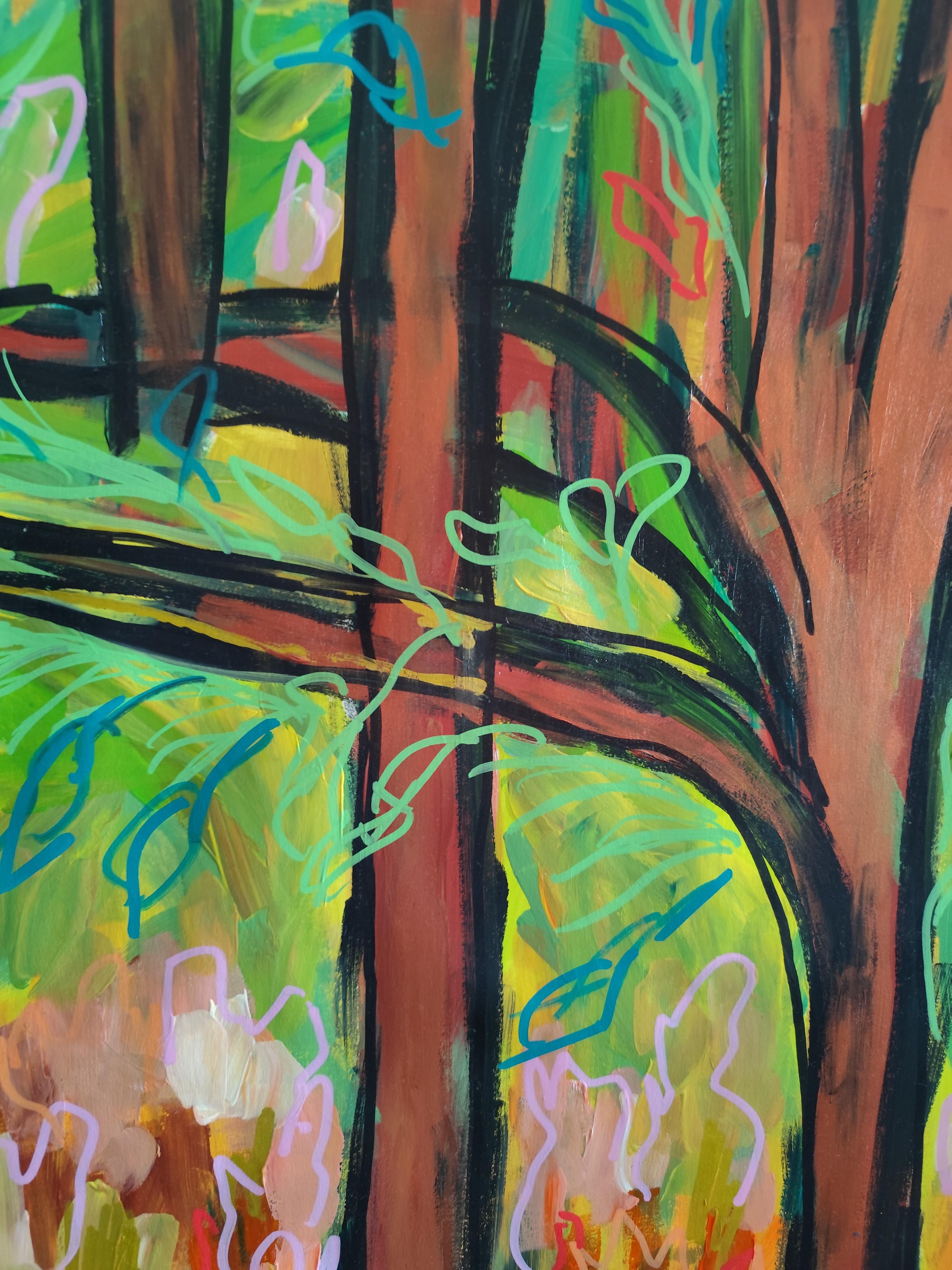 Contemporary large abstract painting nature forest 