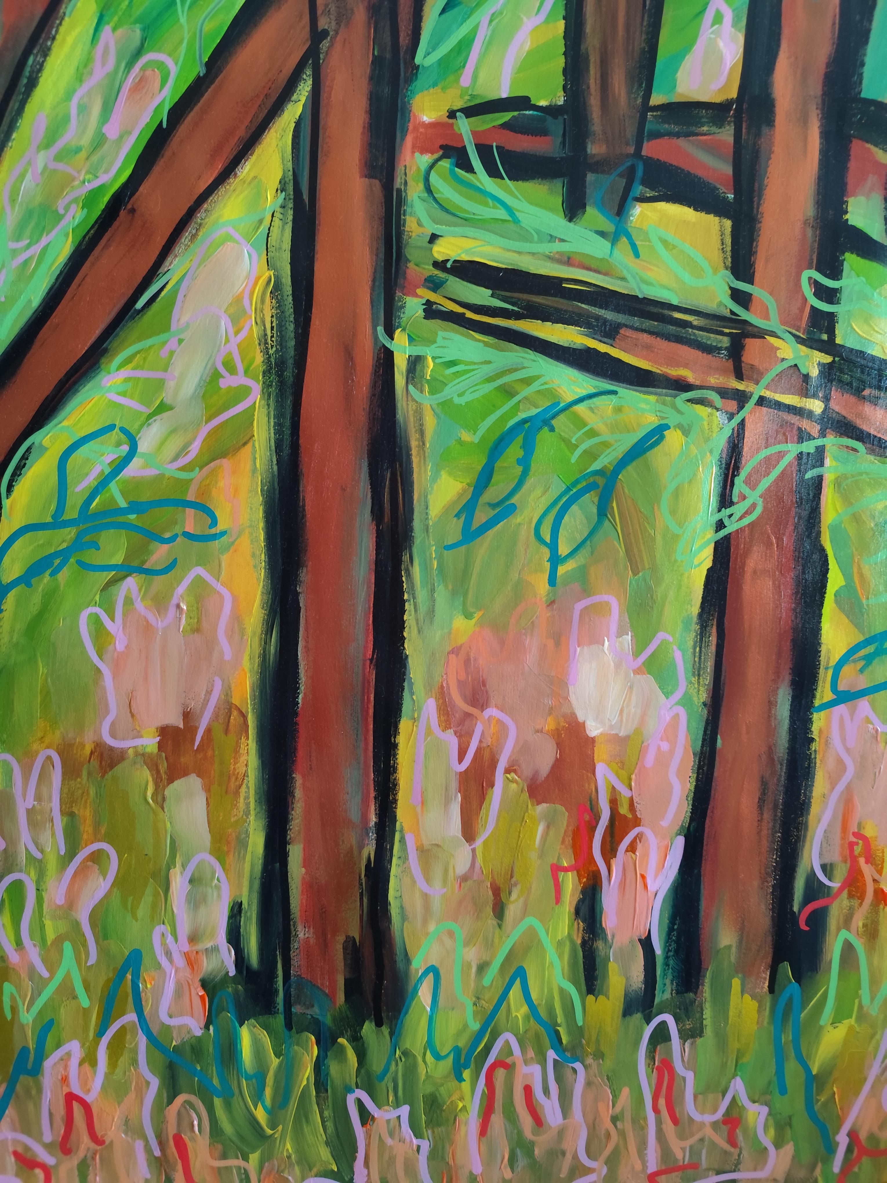 Contemporary large abstract painting nature forest 
