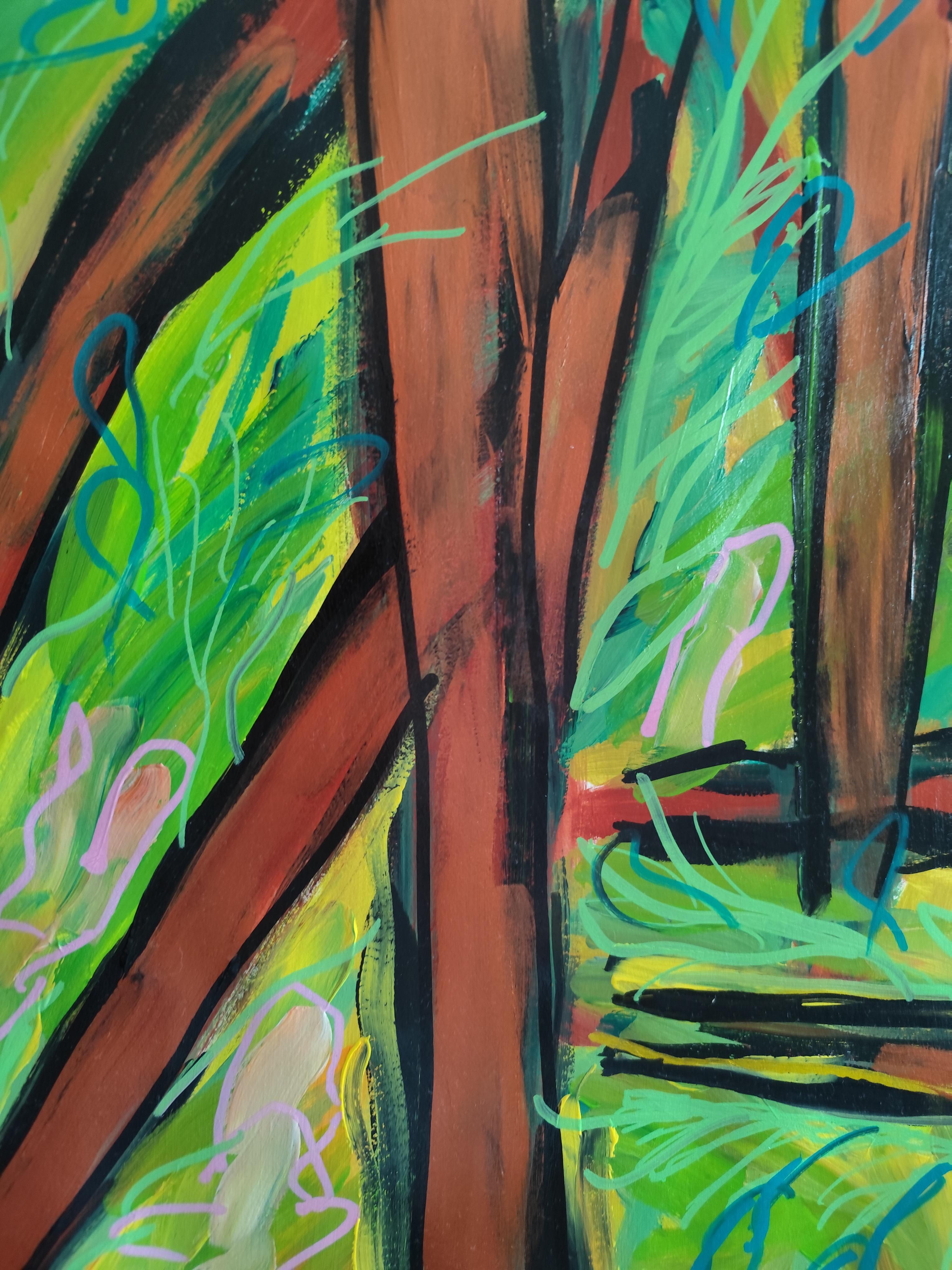 Contemporary large abstract painting nature forest 